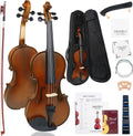Solid Wood 4/4 Violin for Beginners – Spruce Top & Maple Back Acoustic Violin, Starter Kit with Rosewood Bow,Shoulder Rest, Extra Strings and Cleaning Cloth (Classic, Full)