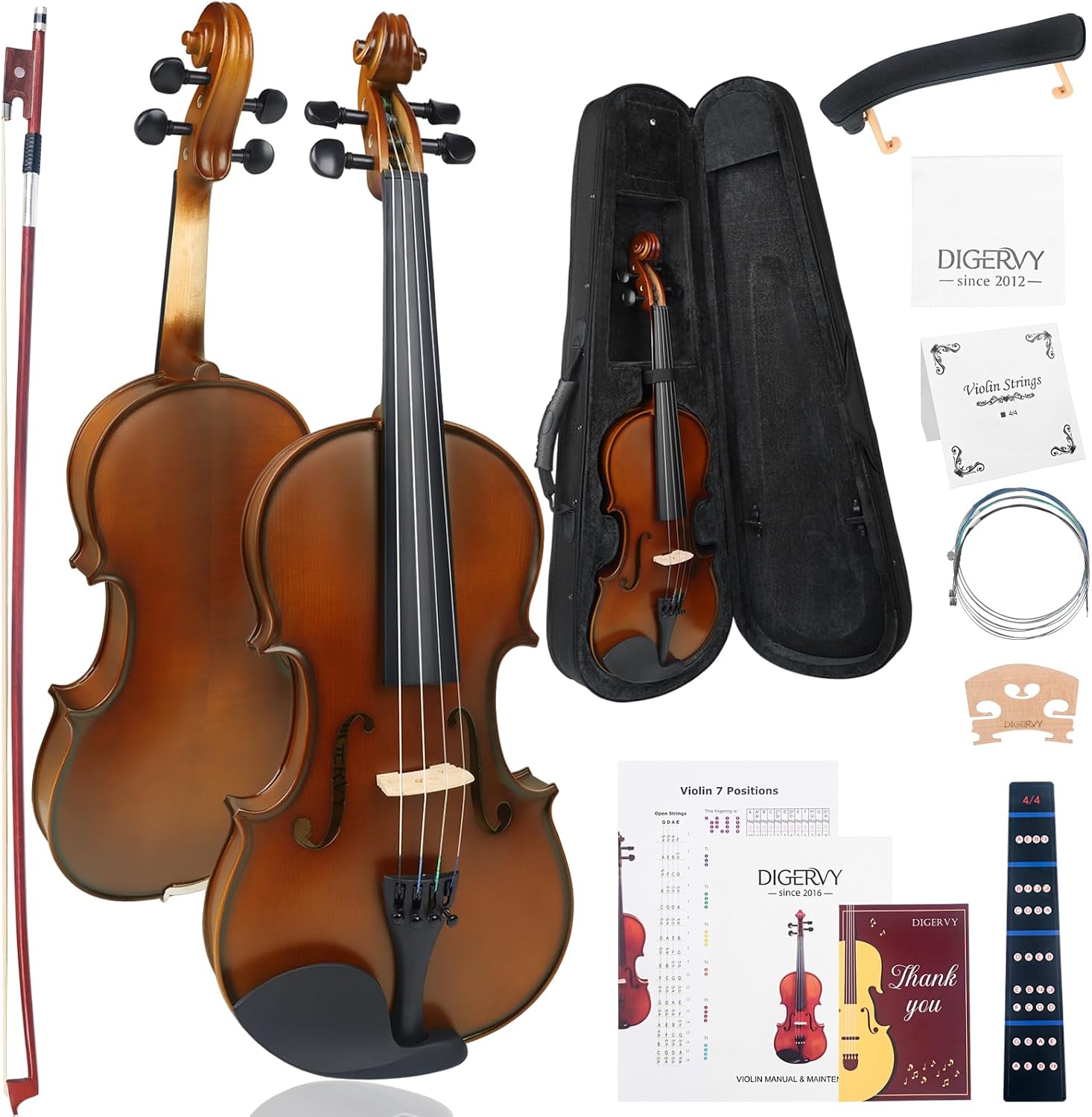 Solid Wood 4/4 Violin for Beginners – Spruce Top & Maple Back Acoustic Violin, Starter Kit with Rosewood Bow,Shoulder Rest, Extra Strings and Cleaning Cloth (Classic, Full)