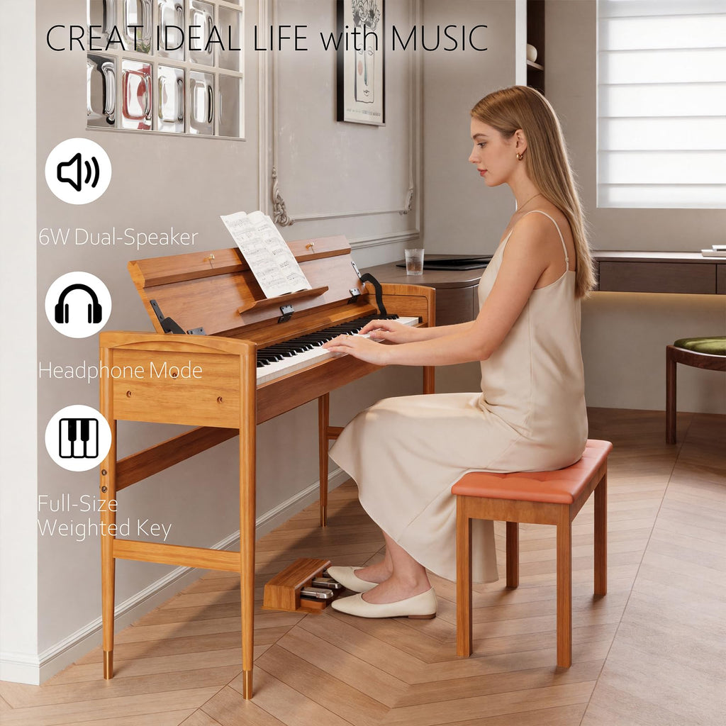 88 Key Weighted Hammer Action Digital Piano, French 5704 Chip, Solid Wood Stand, Triple Pedal, USB-MIDI, 192 Polyphony – For Adults & Intermediate