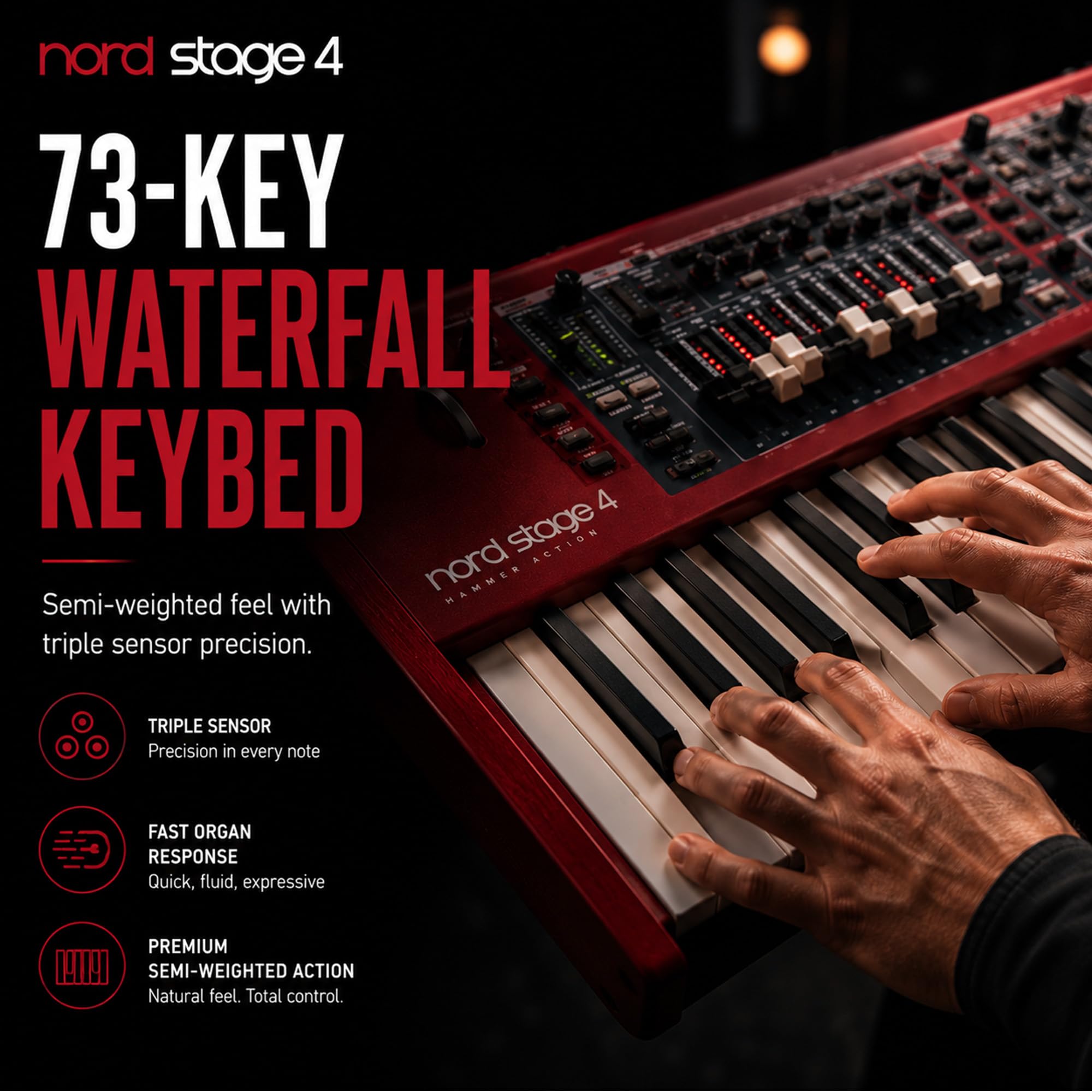Nord Stage 4 88-Key Digital Piano Bundle with Adjustable Stand, Bench, Sustain Pedal, Headphones, Instrument Cable, and Austin Bazaar Polishing Cloth