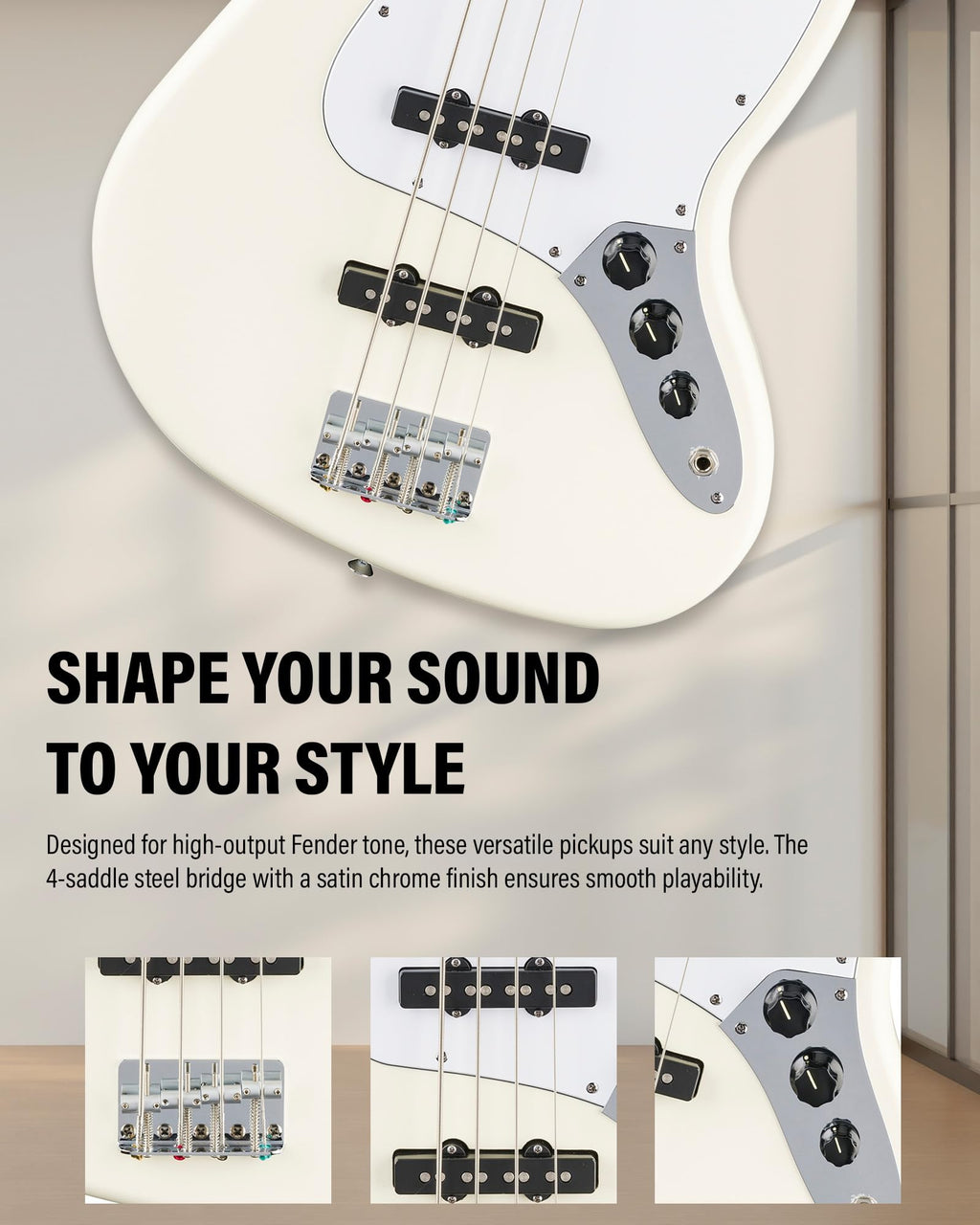 Fender Standard Jazz Bass - Olympic White Bundle with Strap, Guitar Cleaning Kit and Austin Bazaar Instructional Video