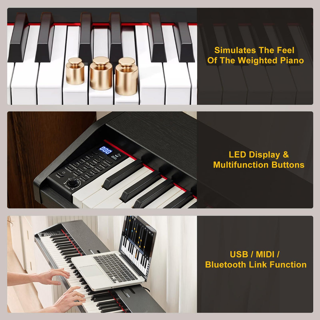 MUSTAR 88 Key Piano Keyboard with Piano Bench, Digital Piano 88 Semi Weighted Keys, Portable Electric Piano with Storage Stool, 3 Pedals, Built-In Speakers, USB/MIDI, Black