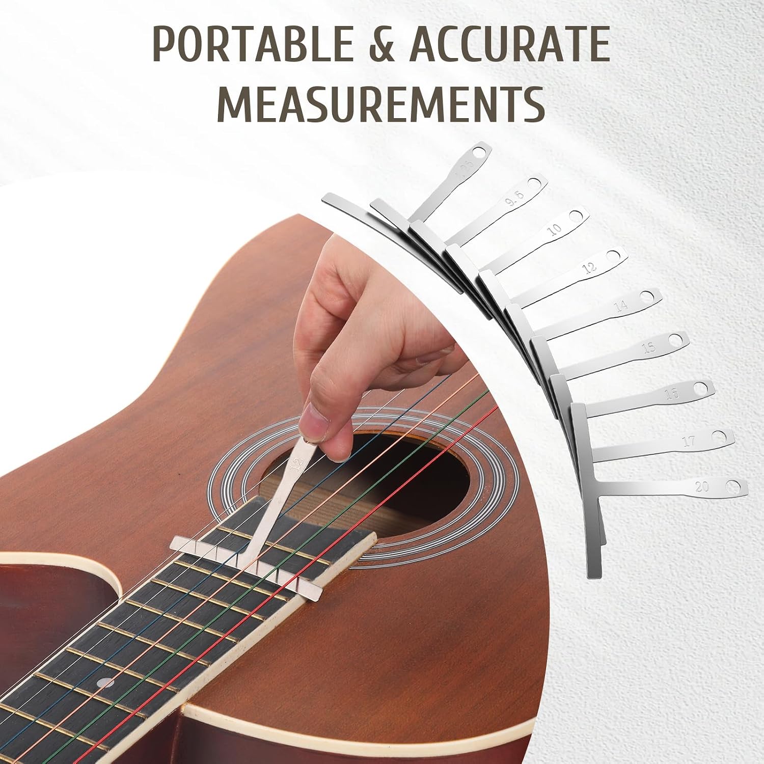 10 Pcs High Contrast Luthier Set up Tools Guitar Luthier Tools 9 Pcs Understring Guitar Radius Gauge and 1 String Action Height Gauge Ruler Measuring Tool Kit for Guitars Bass Setup Accessory