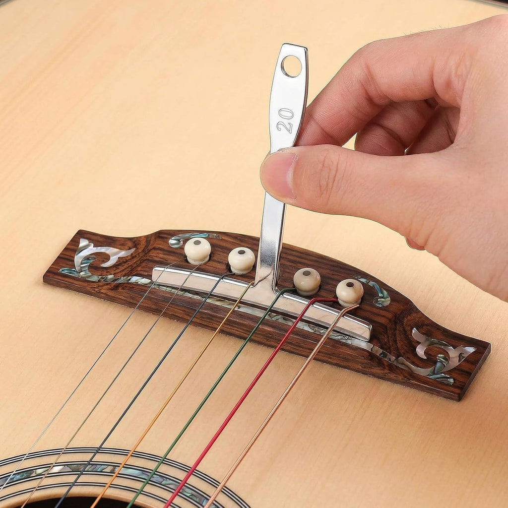 10 Pcs Guitar Luthier Tools - 9 Stainless Steel Understring Radius Gauges + 1 String Action Gauge, Precision T-Shaped Radius Measuring Ruler for Guitar & Bass Setup, Adjusting & Repairing