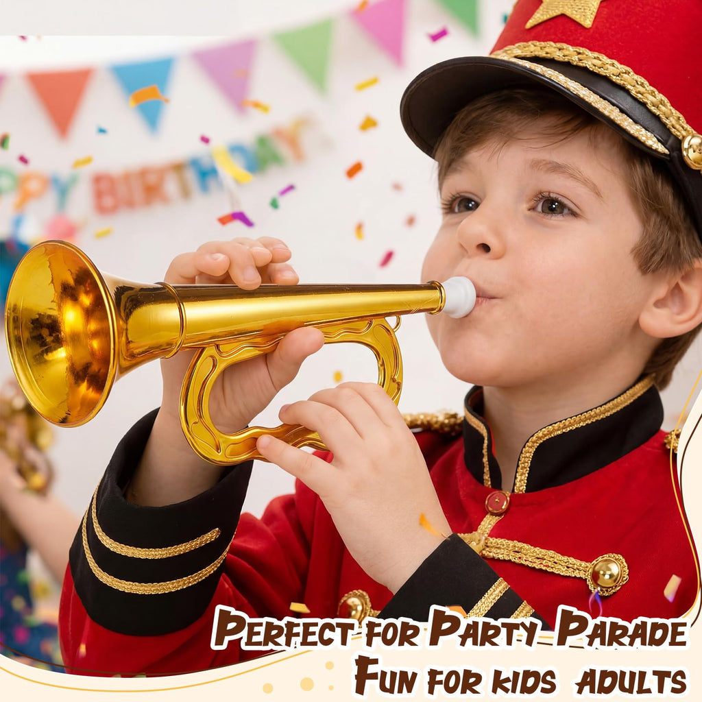 Lewtemi Gold Trumpet Musical Instruments Toy for Kid Toddler Fake Plastic Preschool Music Toy Gift Non-Professional Wind Instrument Early Educational Teaching Songs Gifts for Toddlers Children