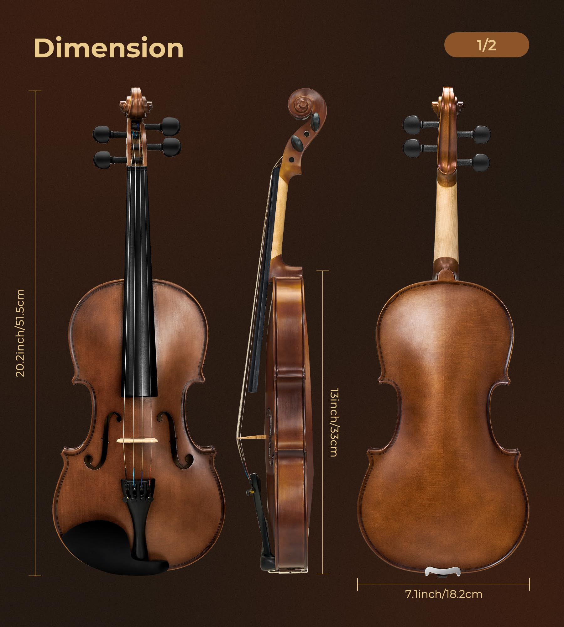Vangoa 4/4 Solid Wood Acoustic Violin Full Size Fiddle Set for Beginner Adult Student Teen Kids with Violin Case, Bow, Rosin, Shoulder Rest, Tuner, Strings, Natural