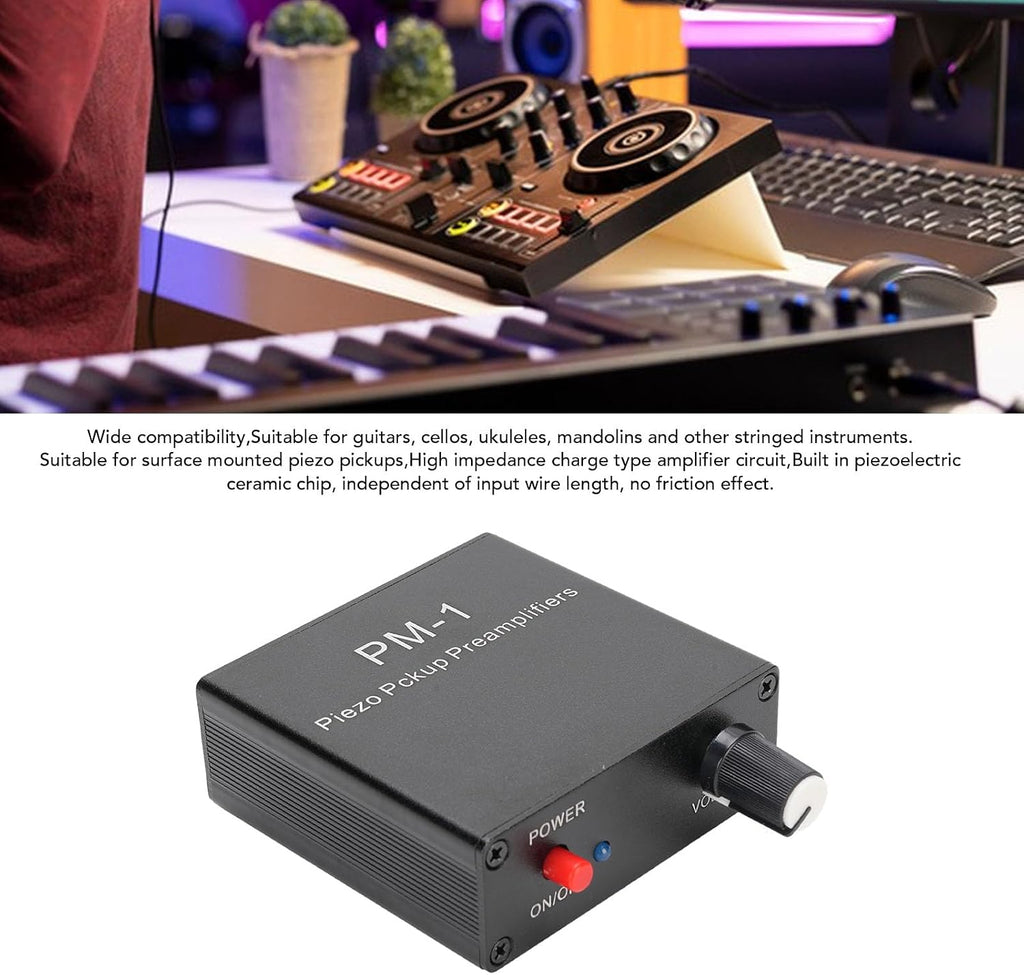 Piezo Pickup Preamp Amplifier for Guitar Cello Violin Ukulele Mandolin with Type C Charging Cable 10 Hours Battery Life