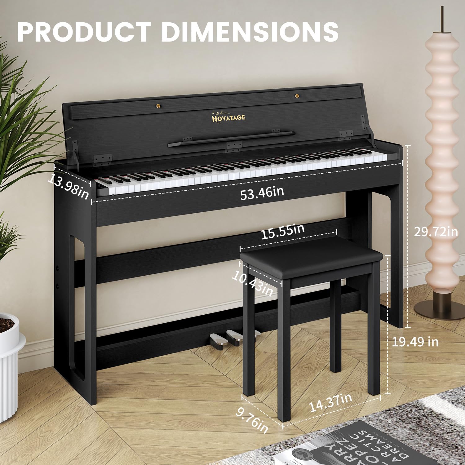 88-Key Weighted Piano Keyboard, Hammer Action Digital Piano with Speakers, Wooden Electric Piano with bench, Triple Pedal, Headphone, cover, Supports MIDI Connecting (Brown)