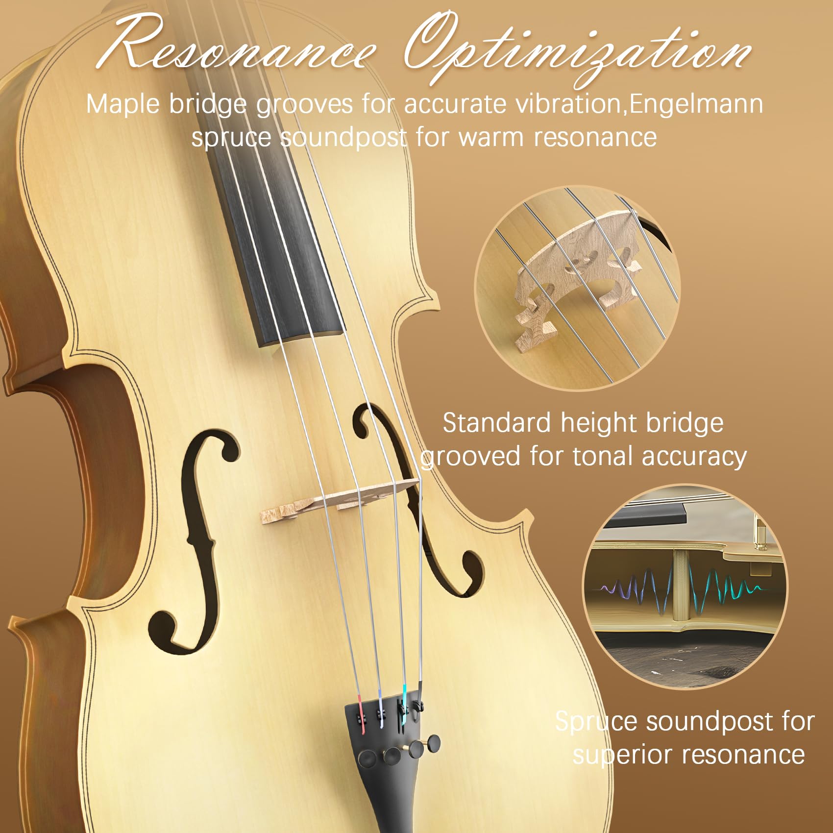 Full Size Cello Kit, Acoustic Cello Instrument for Adults,Beginners,Students,Complete Cello 4/4 Set with Portable Bag, Bow, Rosin (Black)