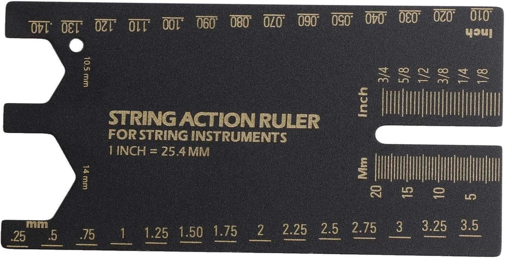 Stainless Steel Guitar String Action Gauge Ruler for Electric Acoustic Bass, Precision Metal Measuring Tool for Luthier Setup and Repair, Black