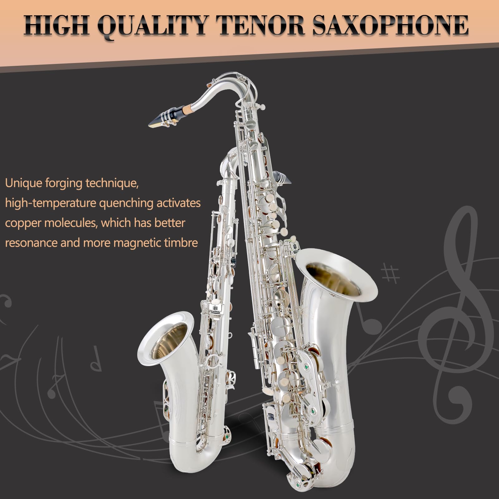 EASTROCK Nickel Tenor Saxophone B Flat Tenor Sax Professional Tenor Saxophone for Beginners Students and Musicians with Carrying Case,Mouthpiece,Reeds,Cushion Pads,Cleaning Kit,Neck Strap