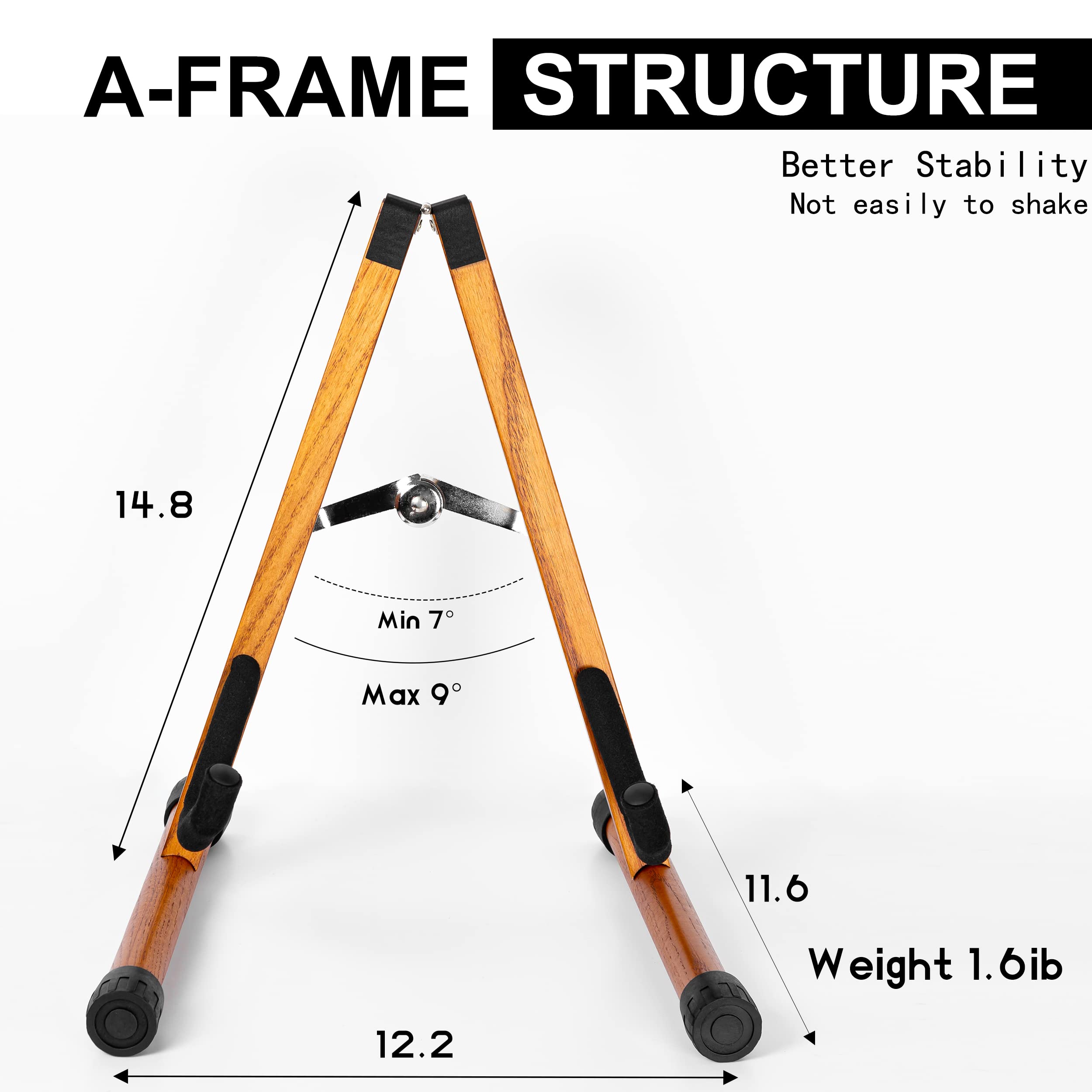 Guitar Stand,Wood Guitar Rack,A-Frame Folding Acoustic Electric Guitar Stands Floor for Bass,Cello,Banjo,Mandolin,Ukulele(Oak)