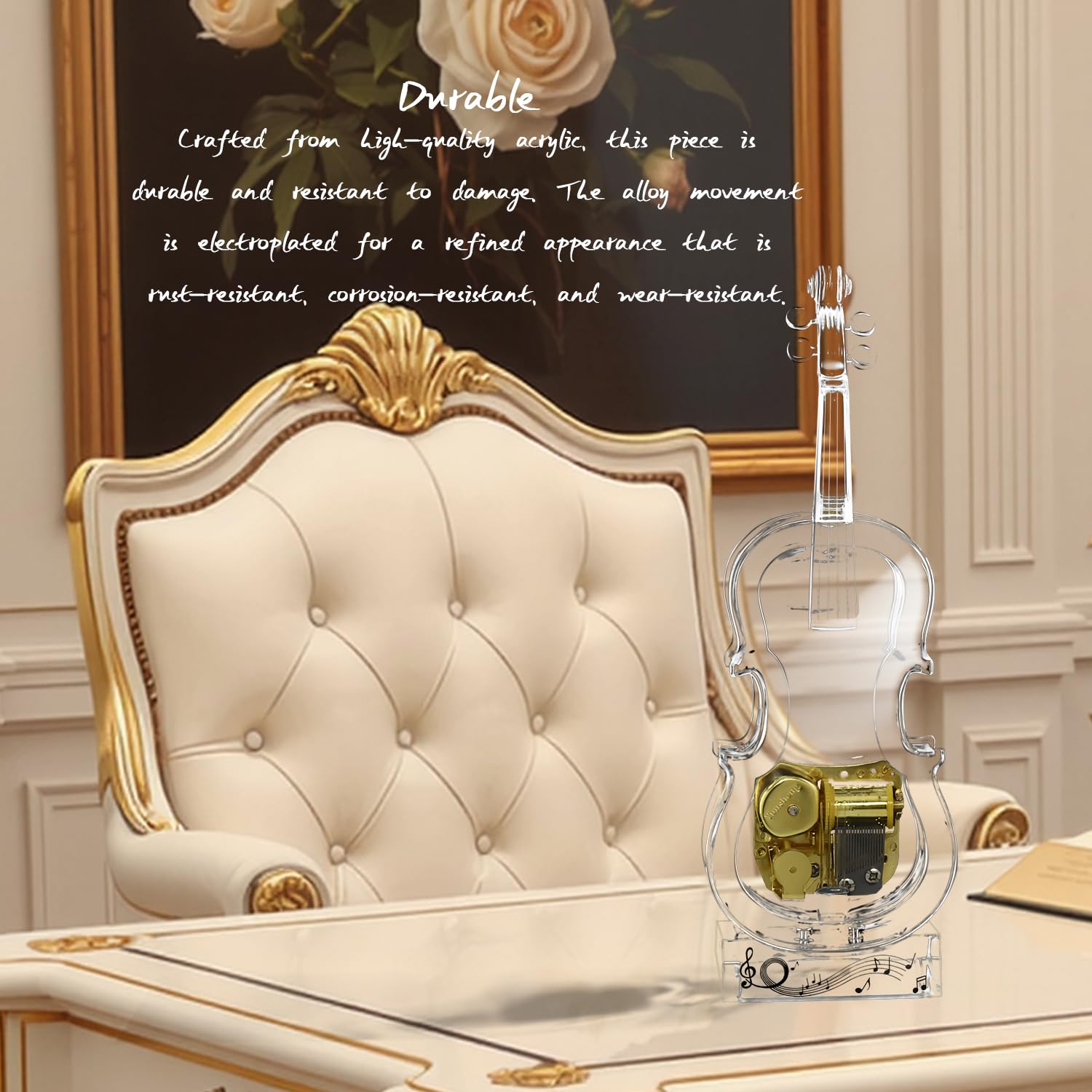 Large - Violin Music Box Mechanical Clockwork Crystal Violin High-End Acrylic Ornament Crystal Craft (Music: Castle in The Sky)