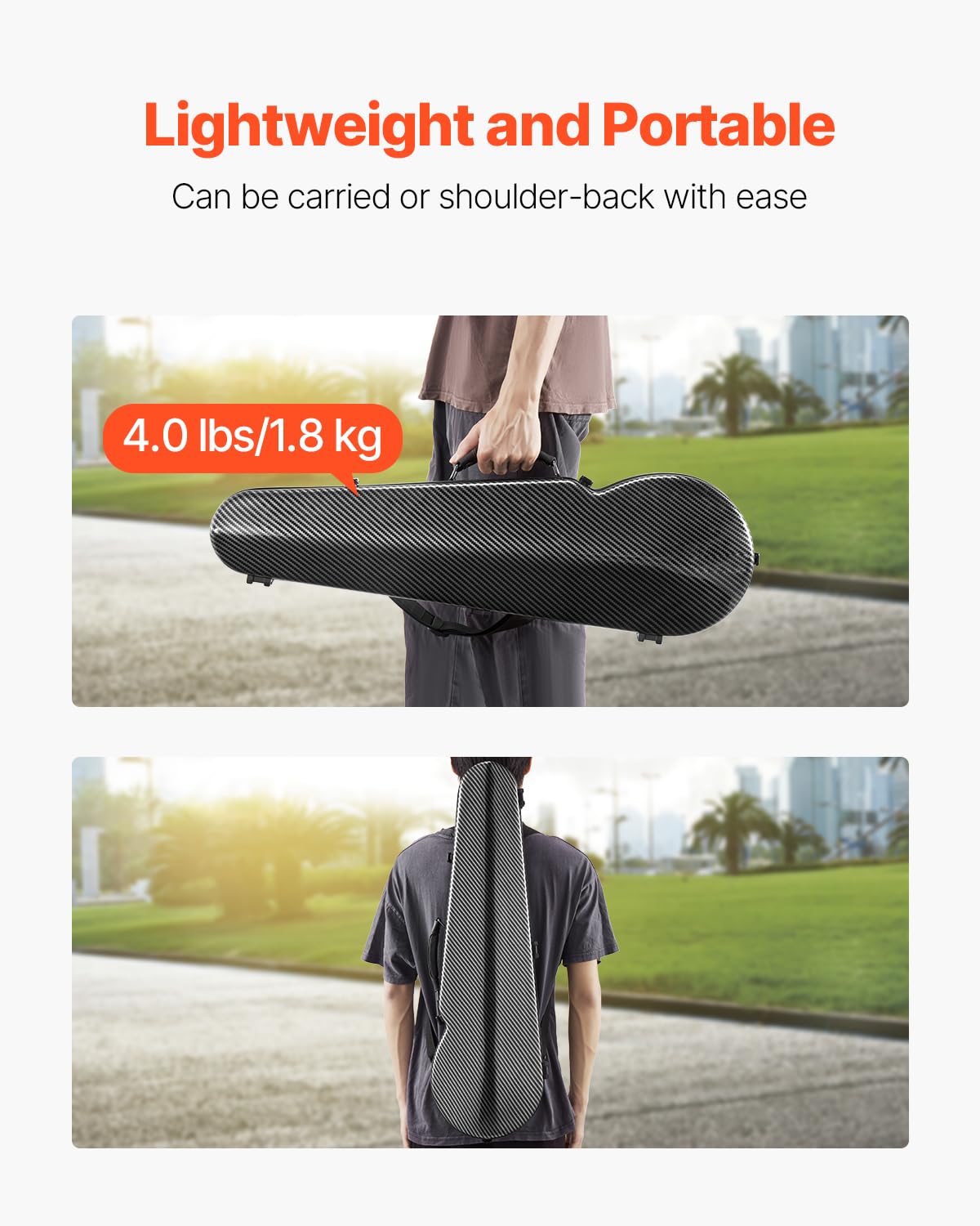 VEVOR 4/4 Full Size Violin Case, Built-in Hygrometer, Lightweight Portable Travel Carrying Bag, with Plush Lining, Dual Shoulder Straps, Anti-Scratch, Professional Triangular Shape, for Violin, Black