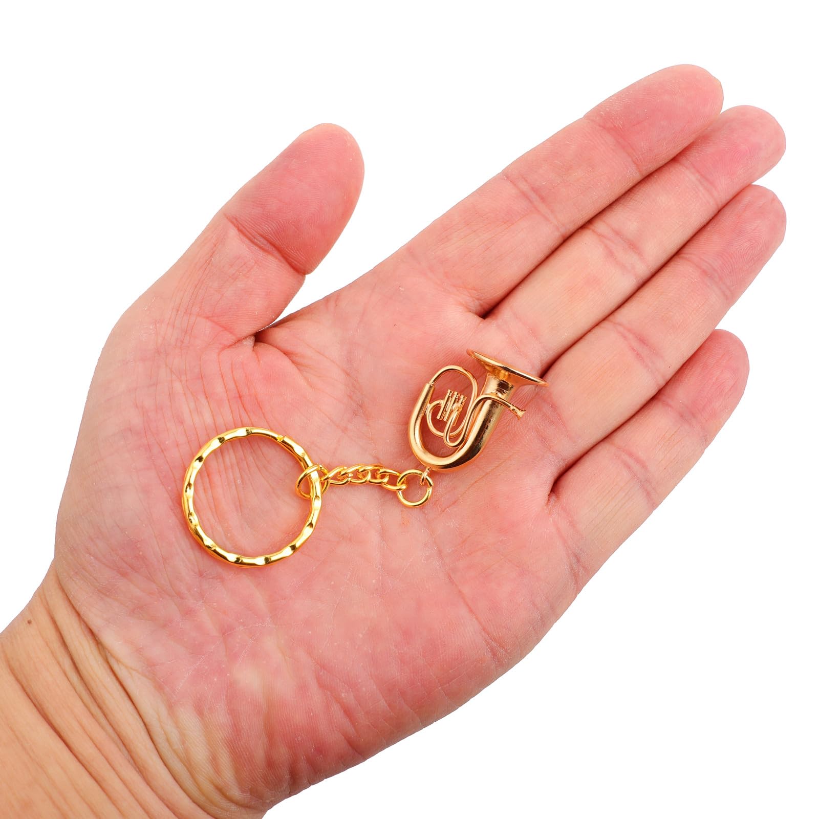Miniature Musical Instrument Keychain with Case Brass Mini Collectible Figurines Replica Key Ring Birthday Gifts