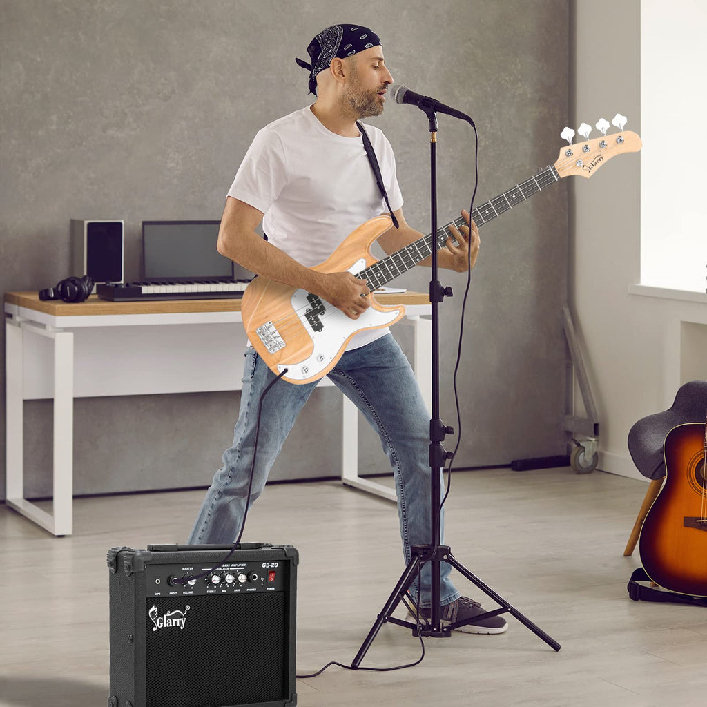 GLARRY Full Size Electric Bass Guitar Beginner Kit 4 String Exquisite Basswood Bass with 20W AMP, Cable, Strap, Bag and Accessories (Black, 39"Right Handed)