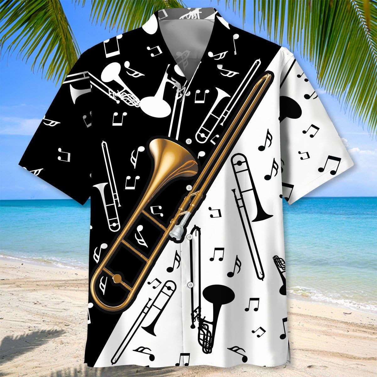 Trombone Hawaiian Shirt, Mens Trombone Short Sleeve Shirt, Music Band Gifts