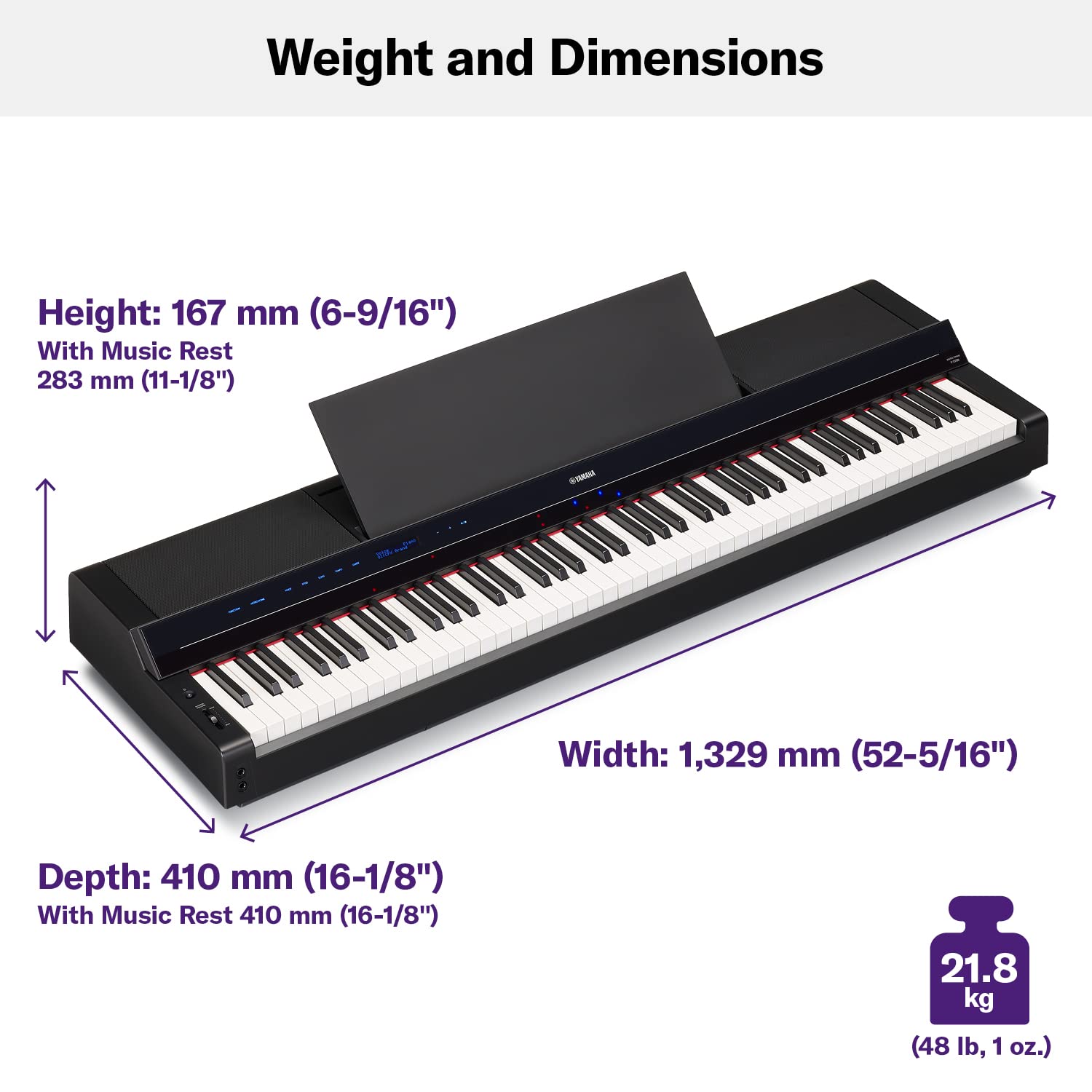 Yamaha PS500 88-key Smart Digital Piano w/Stream Lights Technology, PA500C Power Adapter and FC4A Sustain Pedal, White