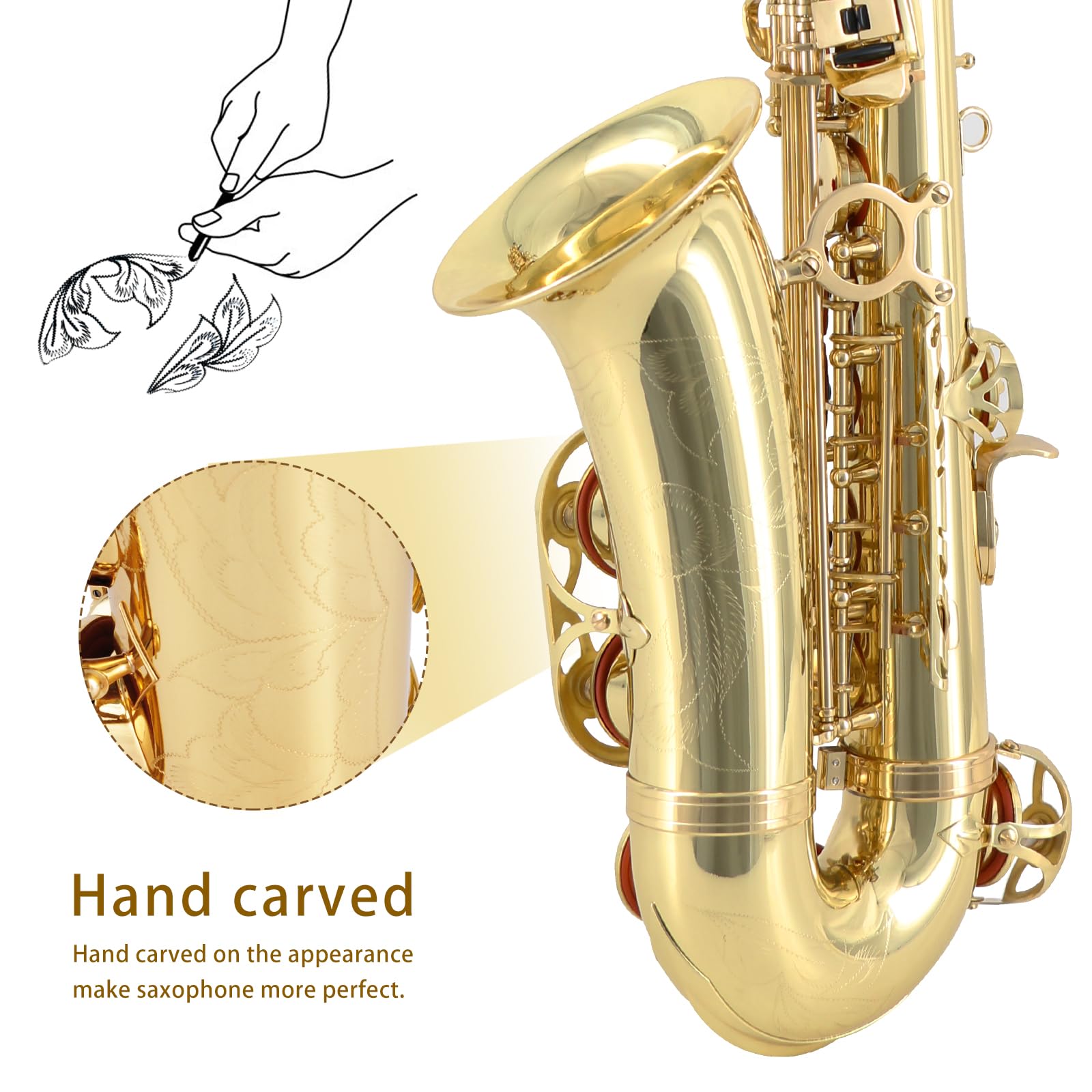 EASTROCK Black/Golden Alto Saxophone E Flat Sax Full Kit for Students Beginner with Carrying Case,Mouthpiece,Mouthpiece Cushion Pads,Cleaning Cloth&Cleaning Rod,White Gloves,Neck Strap