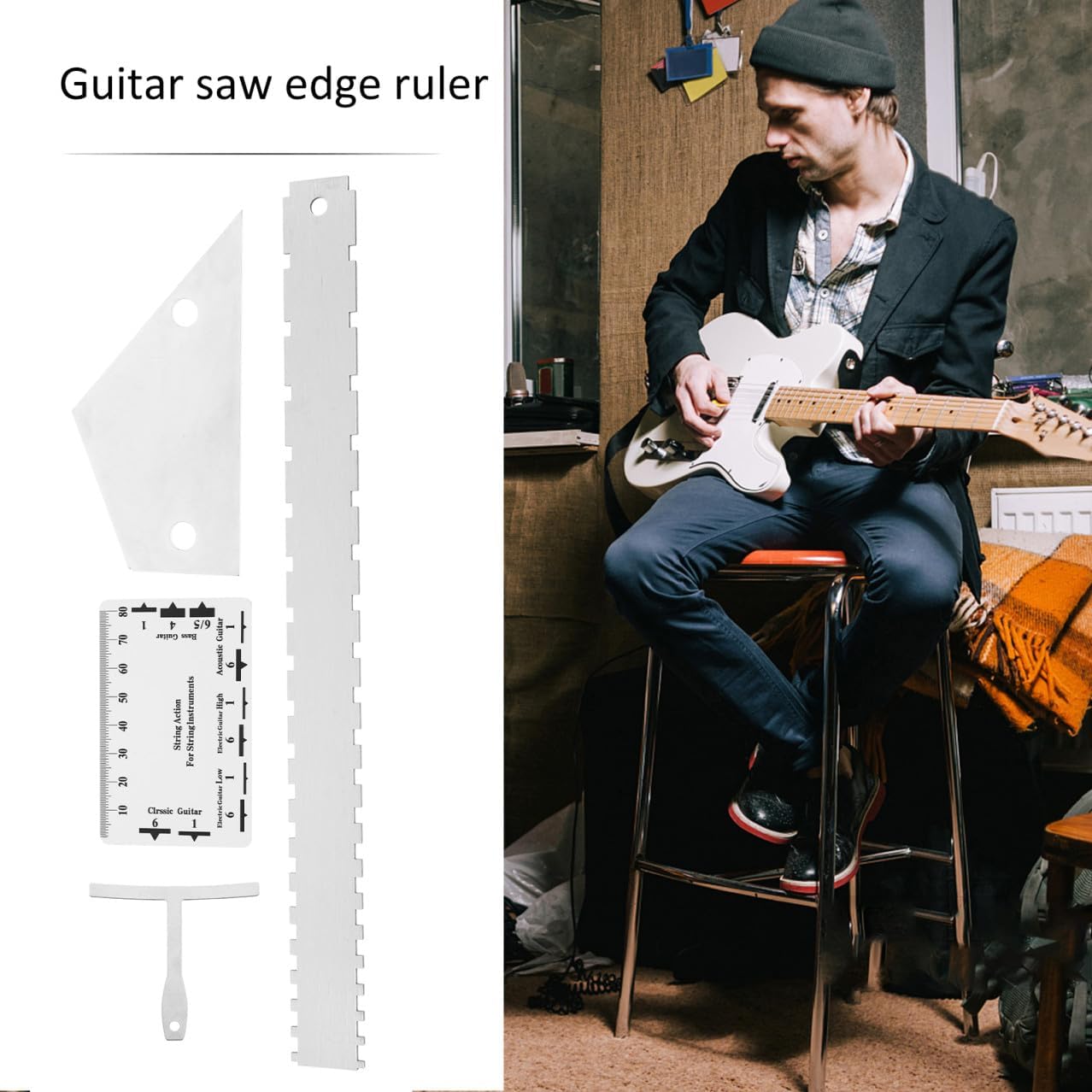 BESPORTBLE 12pcs Guitar Setup Tool Kit String Action Ruler Notched Radius Gauge Luthier Tools for Electric and Acoustic Guitars Precision String Height Measurement
