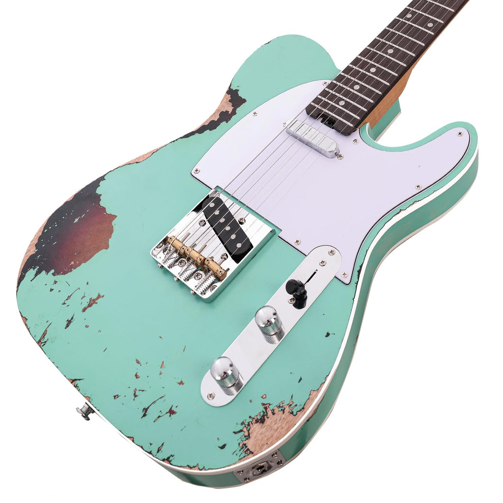 KGD Relic electric guitar mahogany body carbonized maple neck rosewood fretboard 6-string solidbody electric guitar S-S pickupsbrass barrel saddle bridge (Grass Green)