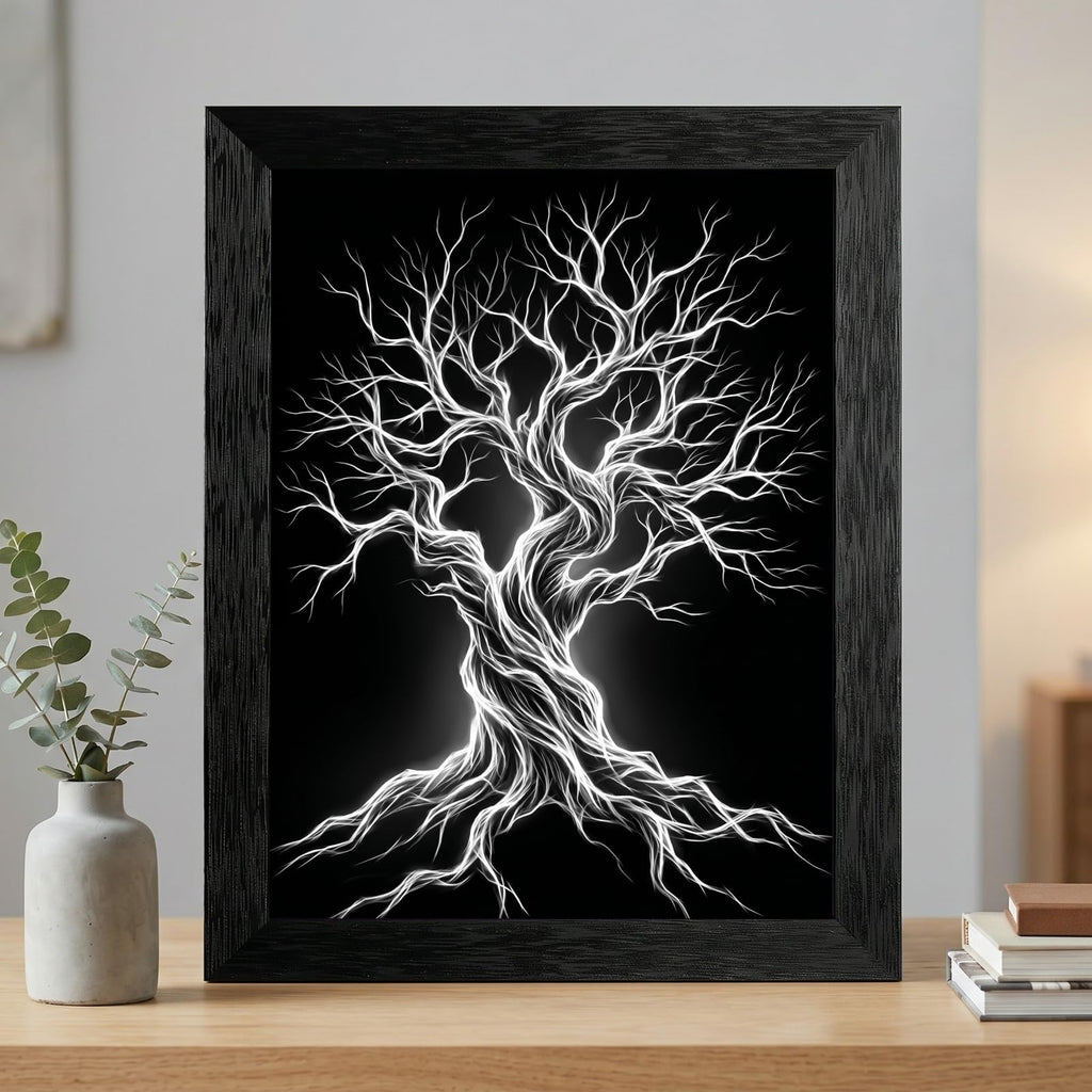 Framed Canvas Wall Art Minimalist Abstract Cello Musical Instrument Electric White Glowing Lines on Black Canvas Print Poster Black Frame Wall Decor for Music Room Studio Modern Art, Inch 24x36