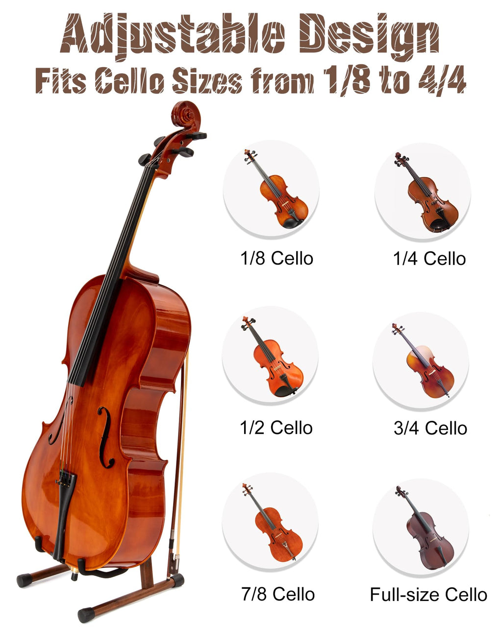 Cello Stand with Bow Holder, Mahogany Wooden A-Shape Floor Stand with Padded Foam, Handcrafted Cello Rack Fits 1/2, 3/4, 7/8, 4/4 Full-Size and Guitar, Instrument Holder for Home and Studio Display