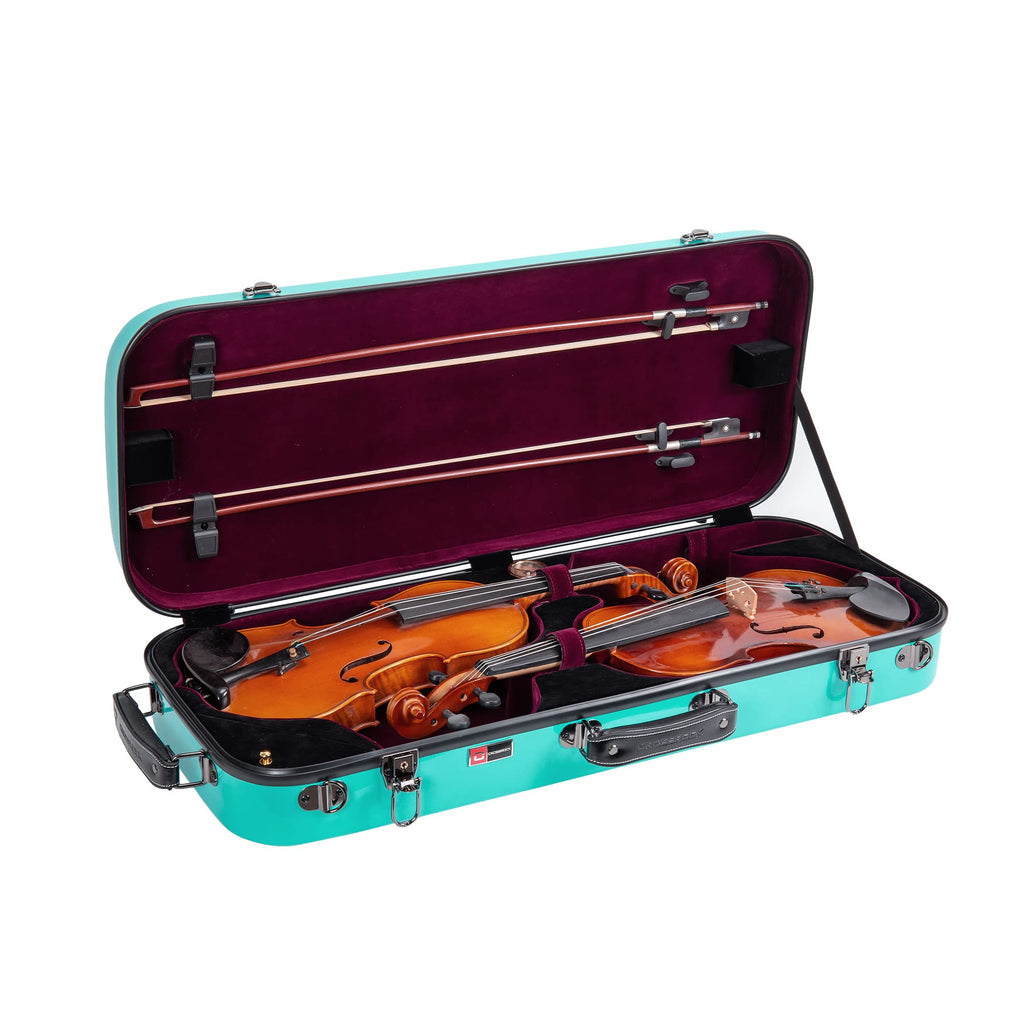Crossrock Fiberglass Double Violin Case fits Two 4/4 Full-Size Violins- Includes TSA lock, Protective Blanket, Hygrometer, Removable Shoulder Straps- Milky White (CRF2020DVMW)