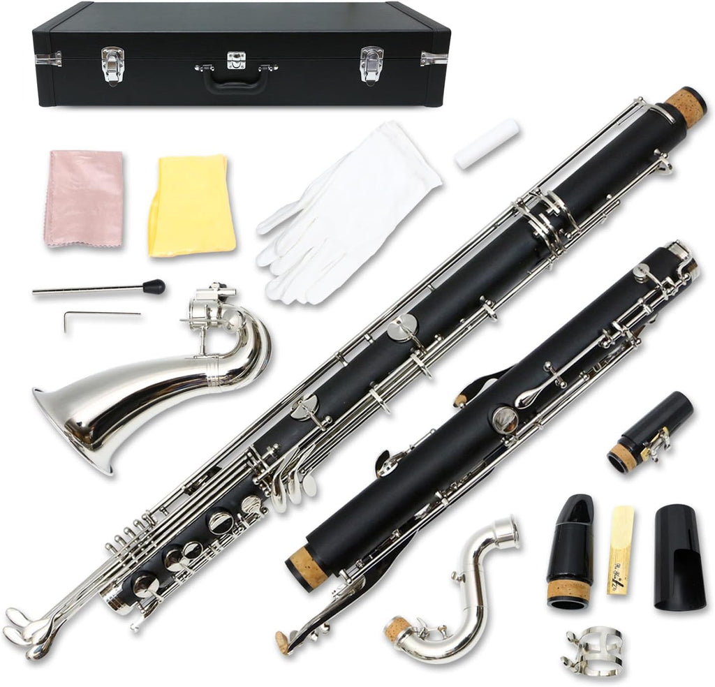 Vetimobato Advance Bass Clarinet Low C Bb Key Clarinet with Case Professional Level Easy blowing Nickel Plated keys (Low C Bb Key)