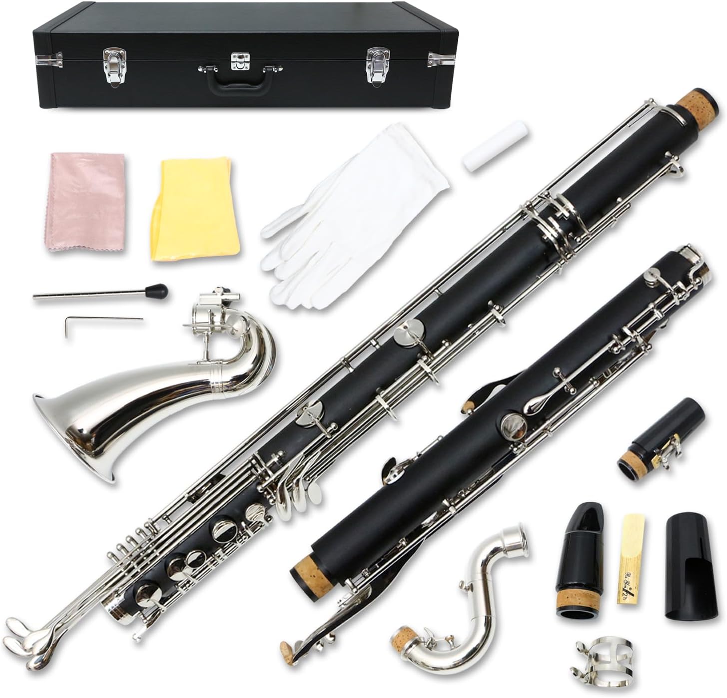 Vetimobato Advance Bass Clarinet Low C Bb Key Clarinet with Case Professional Level Easy blowing Nickel Plated keys (Low C Bb Key)