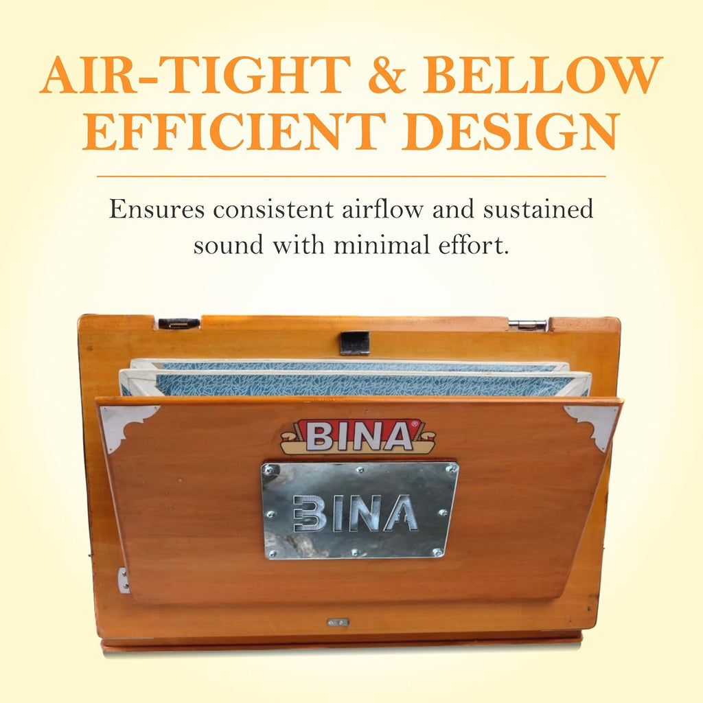 BINA 23B Deluxe, Harmonium, 2 1/2 Octaves, 32 Keys, Small, Portable, Compact, Special Reeds, Safri, Natural Color, Bag, Kirtan, Musical Instrument Indian (PDI- DAA)