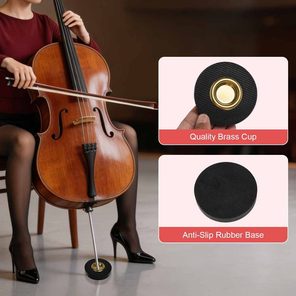 PINKDEER 4-Piece Cello Endpin Anchor Set: Cello Rock Stop with Reinforced Brass Cup & Anti-Slip Rubber Base, Cello Endpin Stopper with Adjustable Strap, 2 Cello Endpin Rubber Tip Floor Protectors