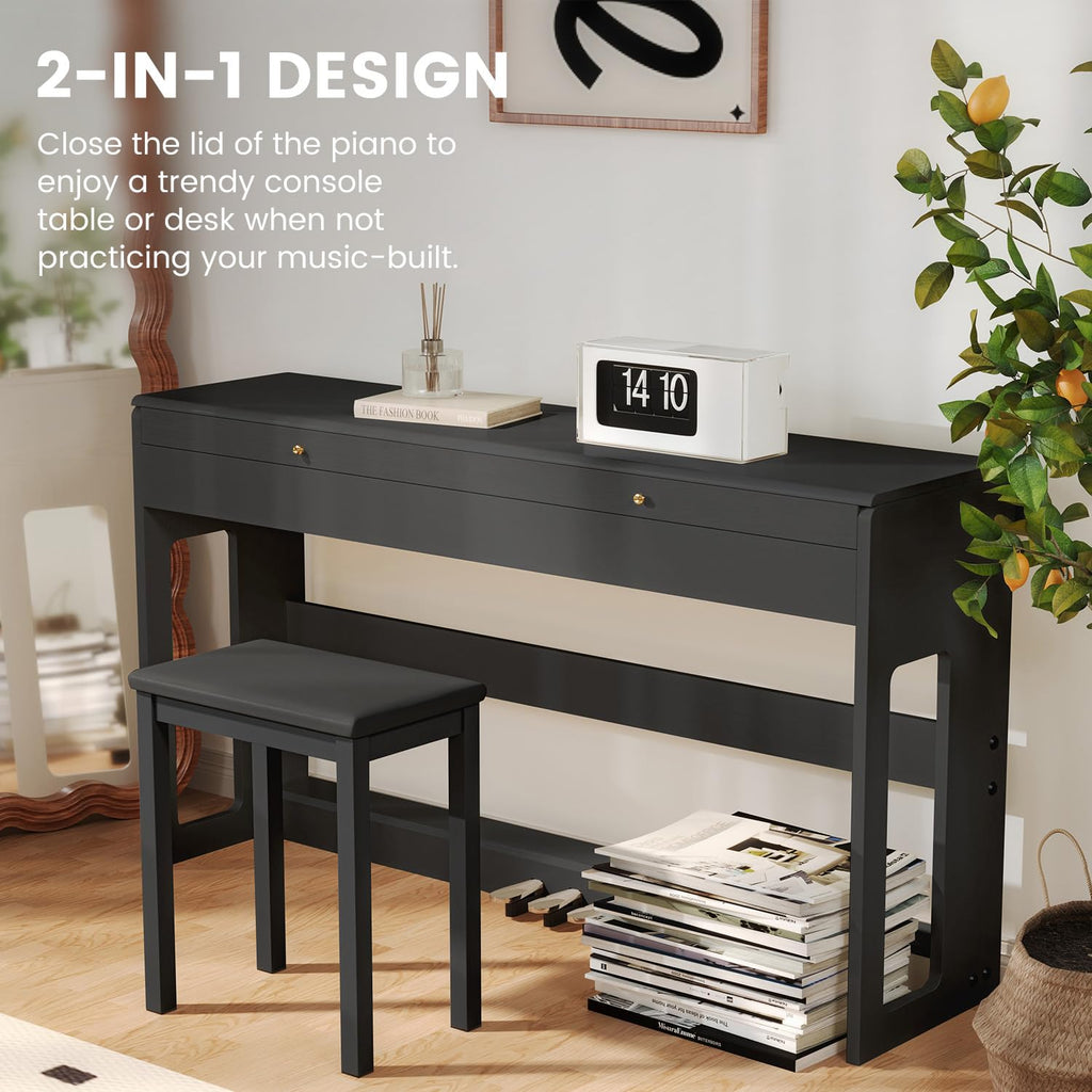 88-Key Weighted Piano Keyboard, Hammer Action Digital Piano with Speakers, Wooden Electric Piano with bench, Triple Pedal, Headphone, cover, Supports MIDI Connecting (Brown)