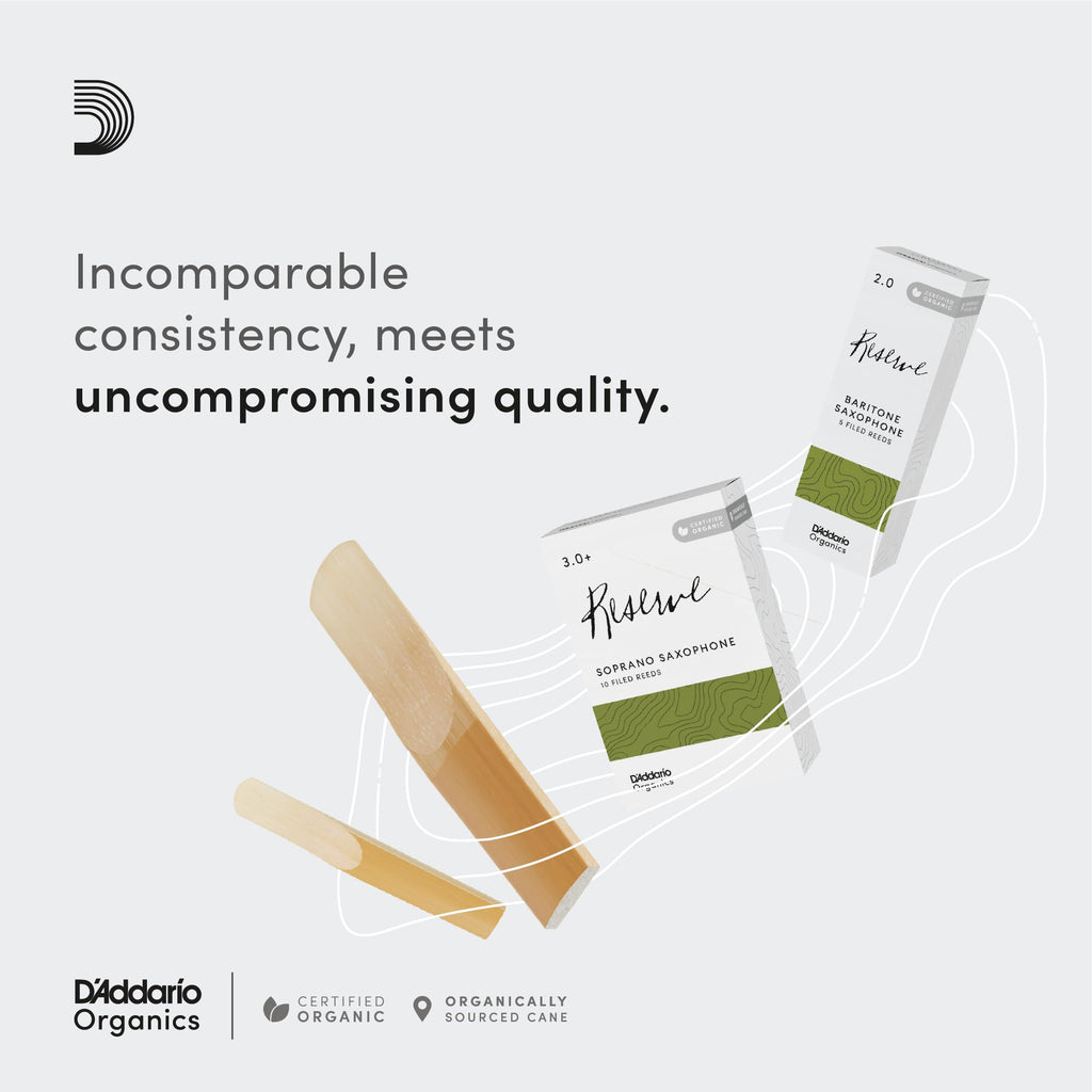 D'Addario Organic Reserve Tenor Saxophone Reeds, Strength 3.0, Individually-Sealed, 25-Pack