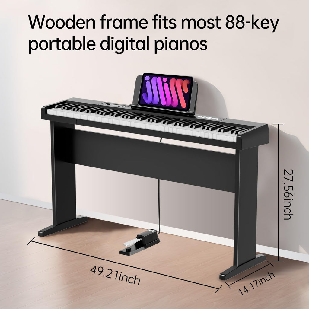 AODSK Digital Piano 88 Key Full Size Weighted Keyboard Overall Solid Wood Frame for Beginners with Sheet Music Stand Triple Pedal Power Adapter
