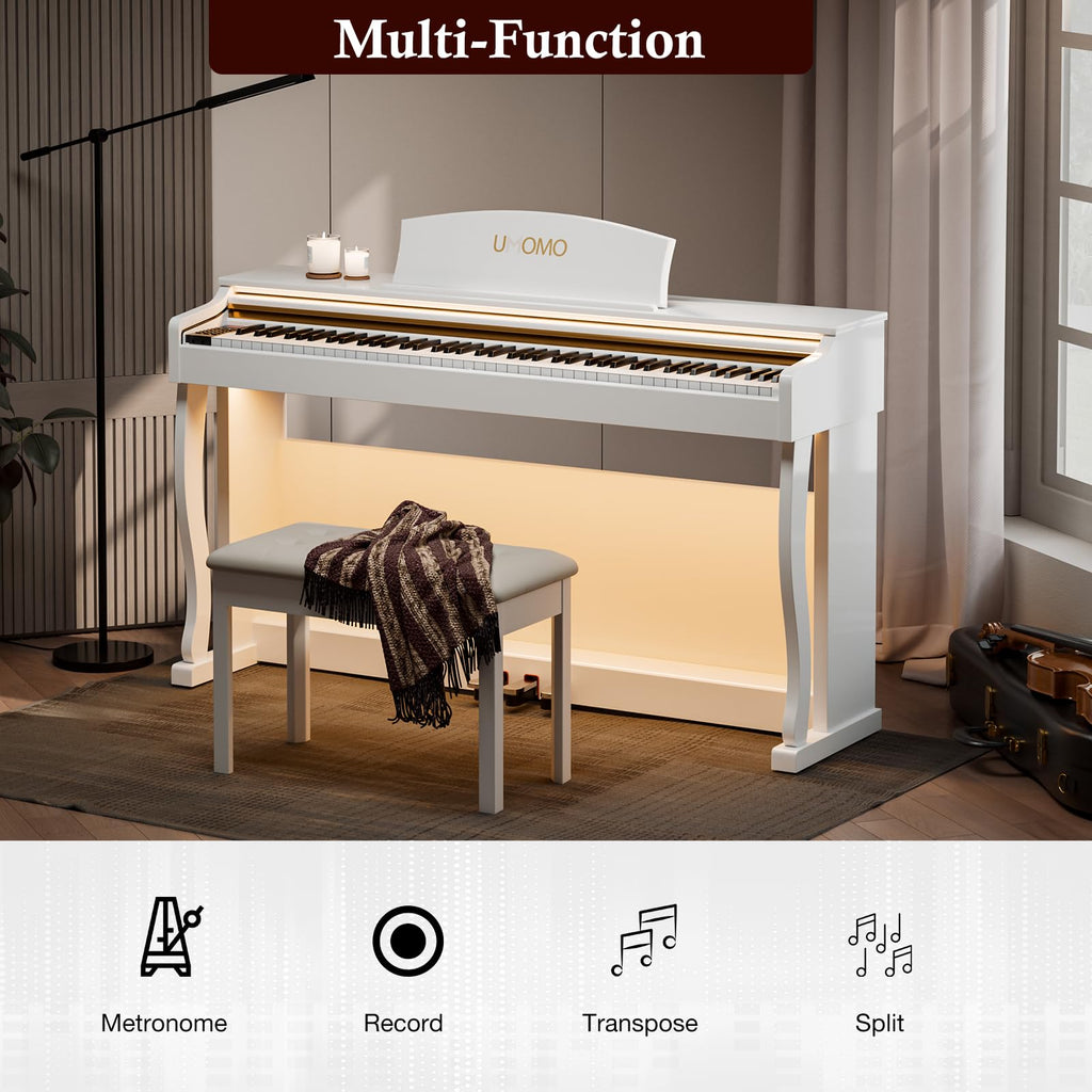 UMOMO 88- Key Weighted Hammer Action Digital Piano with Adjustable Light, Full-Size Electric Keyboard with Triple Pedals, Realistic Touch for Beginners & Intermediate Players Glossy Black