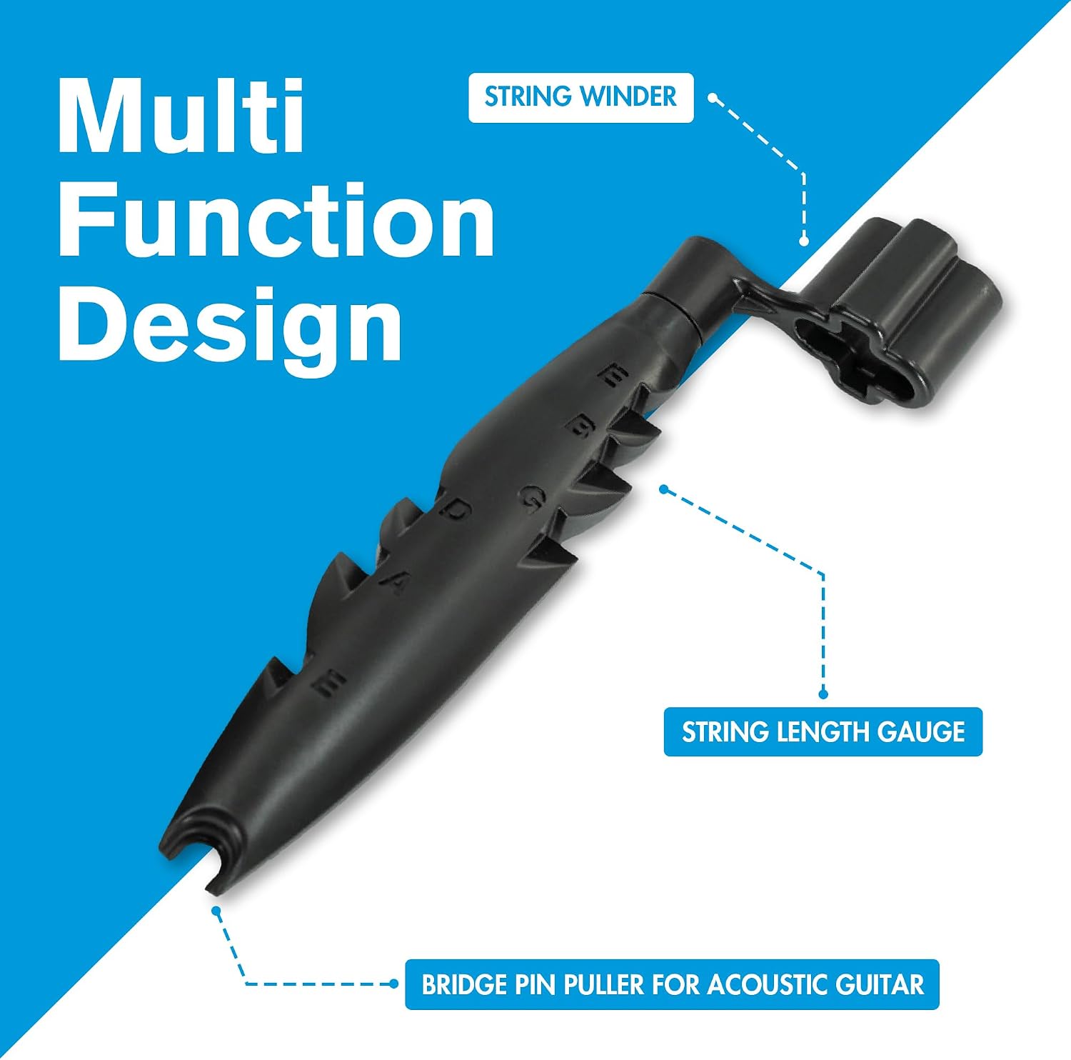 The Cuda Winder - Revolutionary Guitar String Length Gauge and String Winder (Slate Grey) | Quickly change guitar strings with a built-in length gauge and winder for faster, smoother, and consistent restringing.