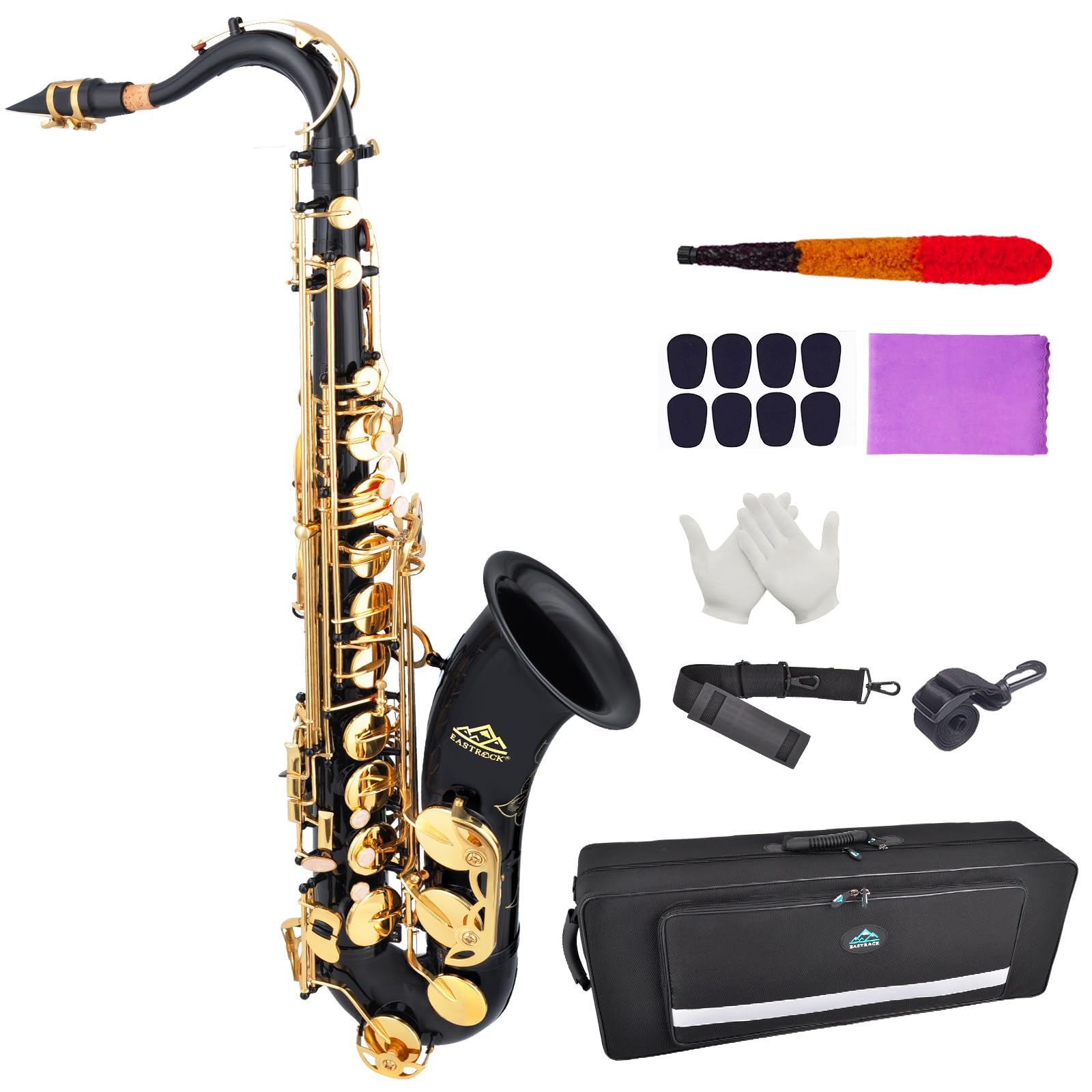 EASTROCK Nickel Tenor Saxophone B Flat Tenor Sax Professional Tenor Saxophone for Beginners Students and Musicians with Carrying Case,Mouthpiece,Reeds,Cushion Pads,Cleaning Kit,Neck Strap