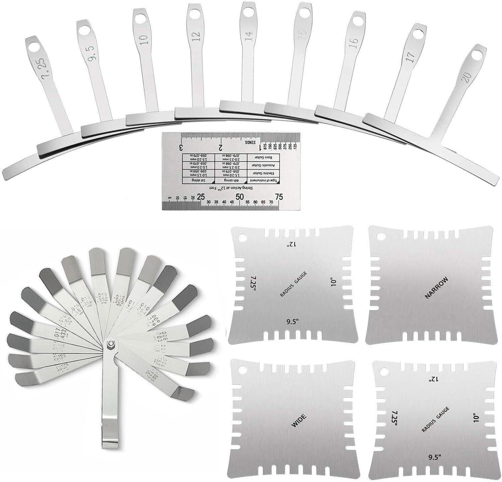 15PCS Guitar Luthier Tools Set Including Guitar Radius Gauge, String Action Ruler Gauge Feeler Gauge, Guitar Notched Radius Gauges For Guitar and Bass