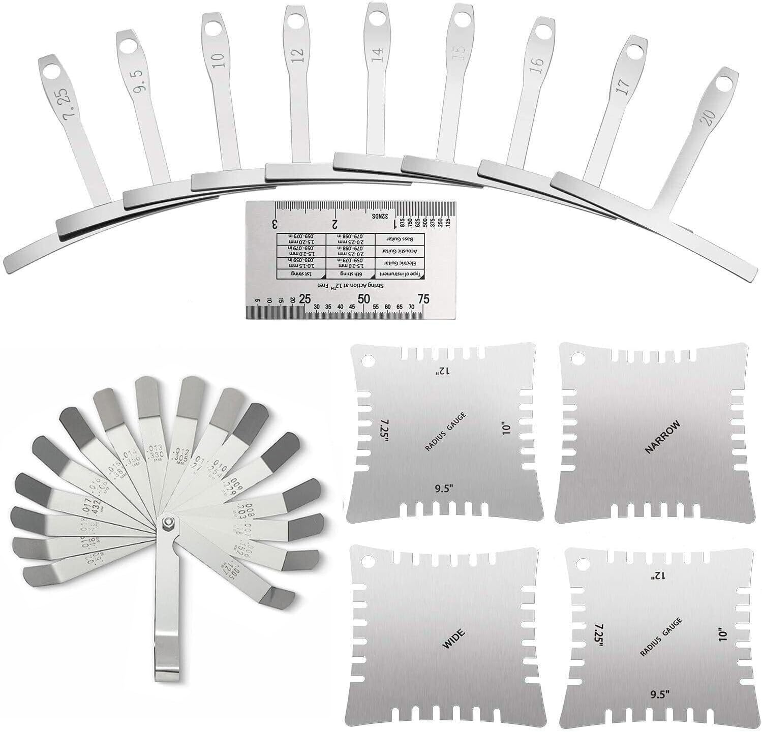15PCS Guitar Luthier Tools Set Including Guitar Radius Gauge, String Action Ruler Gauge Feeler Gauge, Guitar Notched Radius Gauges For Guitar and Bass