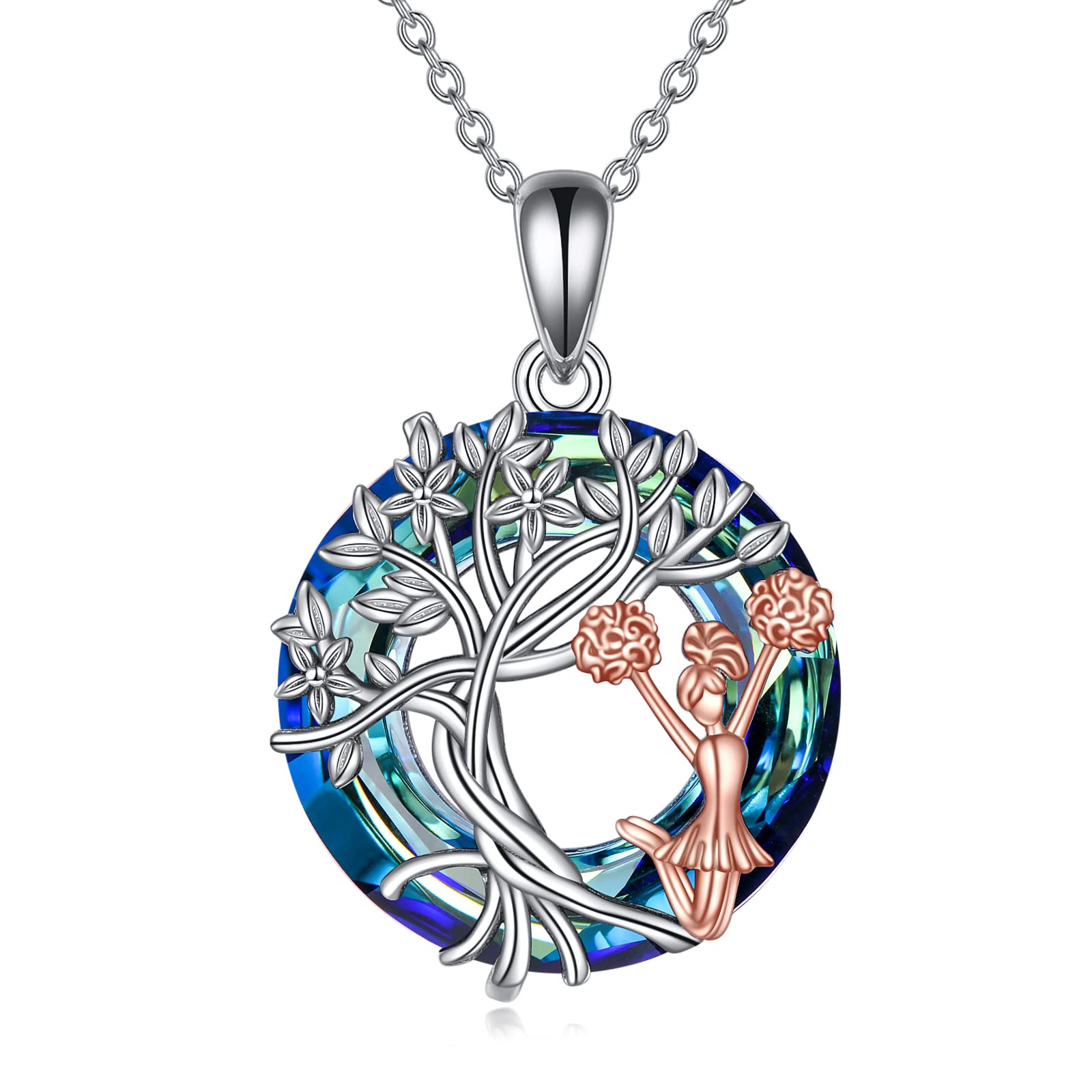 YFN Tree of Life Necklace Sterling Silver Crystal Jewelry Graduation Birthday Gifts for Women