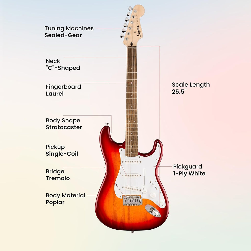 Fender Squier Sonic Stratocaster - Sienna Sunburst Bundle with Frontman 10G Amplifier, Instrument Cable, Tuner, Strap, Picks, and Austin Bazaar Instructional DVD