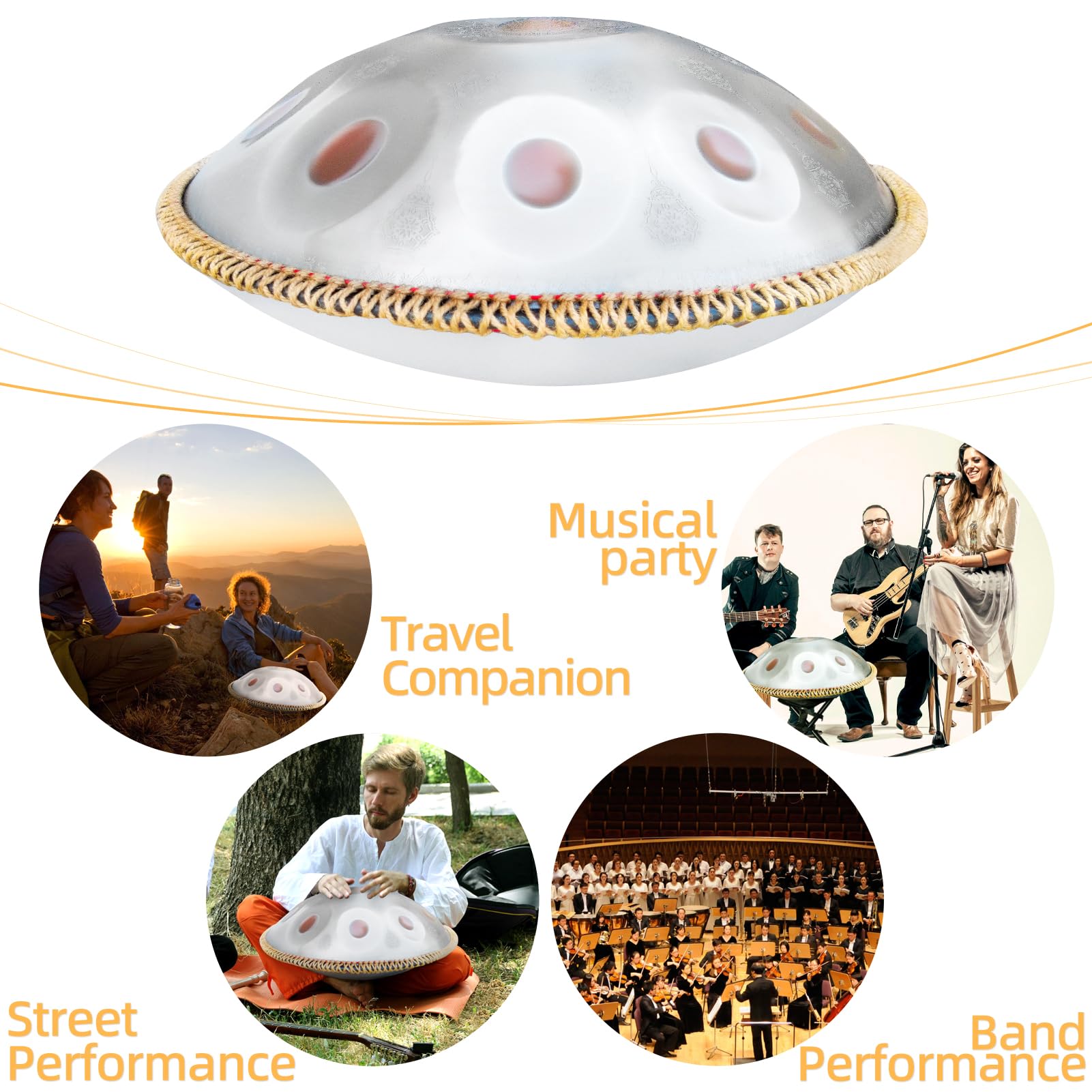 Handpan Drum 22 Inches D Minor Kurd, 432Hz 10 Notes Hand Drum Instrument, Premium Steel Drum, Handpan Instrument for Adults (Gold)