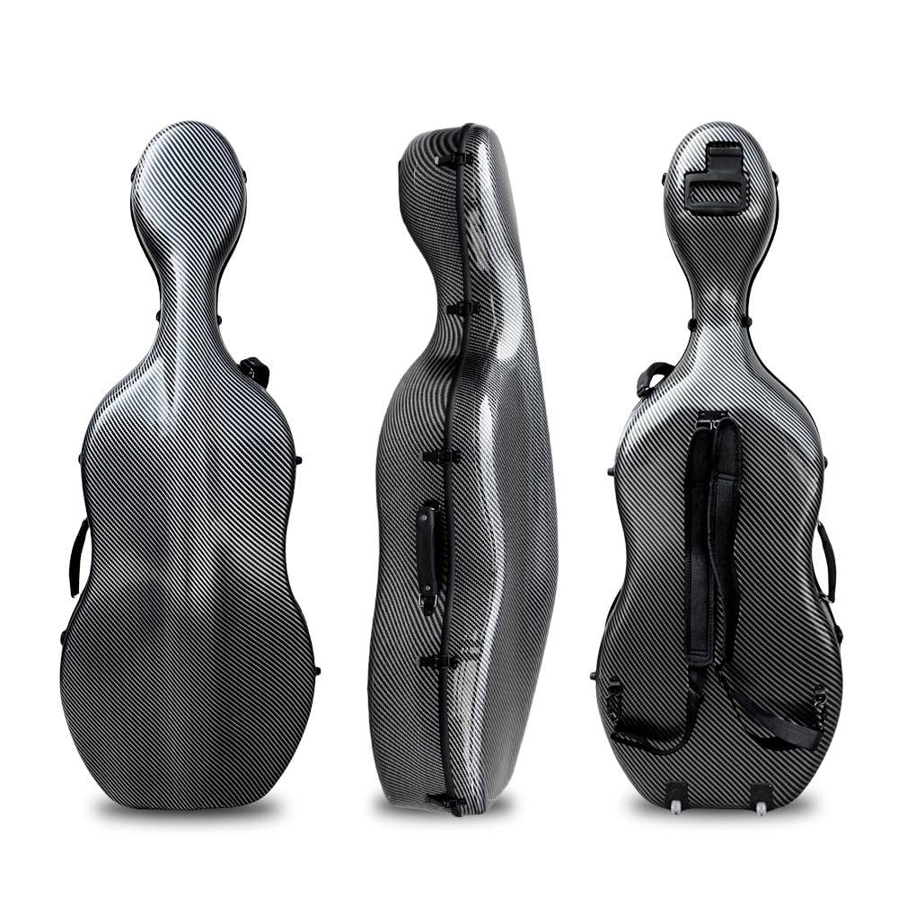 Cello Case 4/4 Carbon Fiber Ultra Lightweight Durable Hard Shell Professional Case with Wheels&Built-in Handles,Travel (pink)