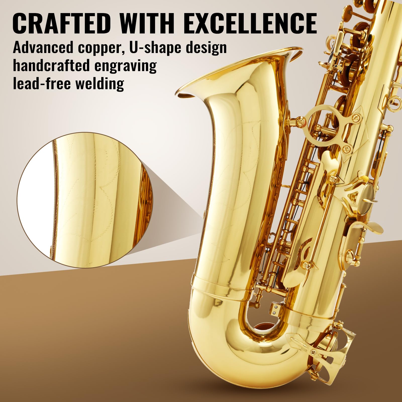 LeSage Alto Saxphone E Flat for Beginners Student School Band Alto Sax Gold Lacquer Music Instrument Saxofon With Carrying Sax Case