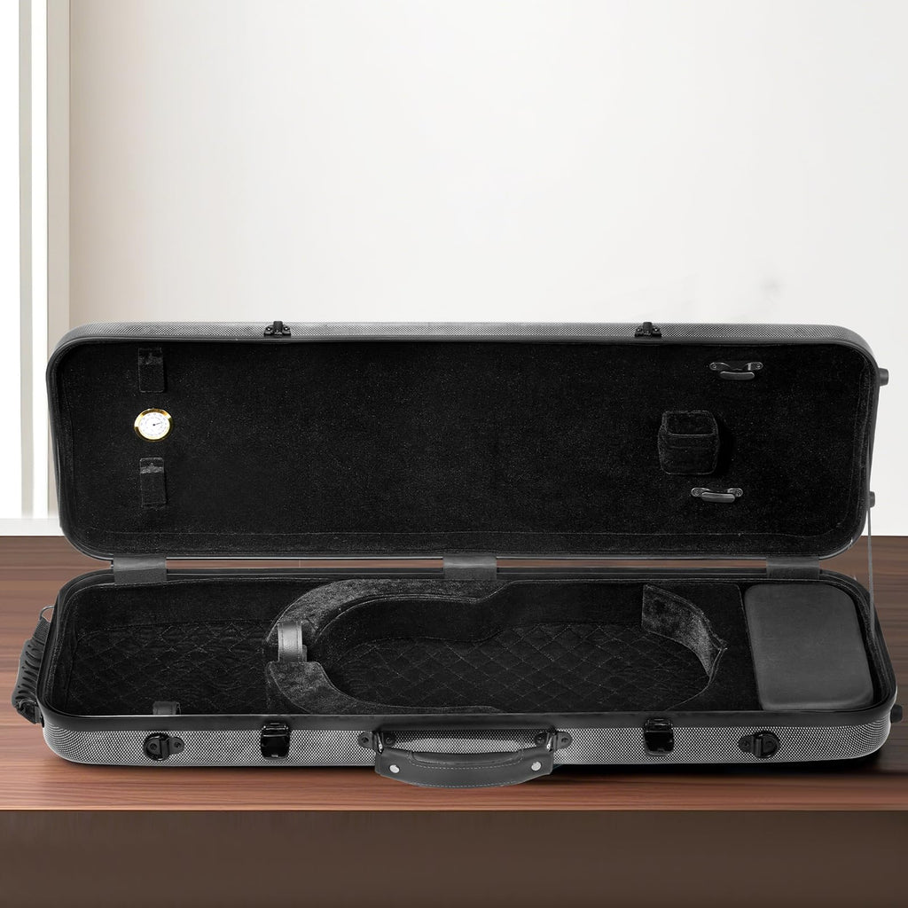 VEVOR 4/4 Full Size Violin Case, Built-in Hygrometer, Lightweight Portable Travel Carrying Bag, with Plush Lining, Dual Shoulder Straps, Anti-Scratch, Professional Triangular Shape, for Violin, Black