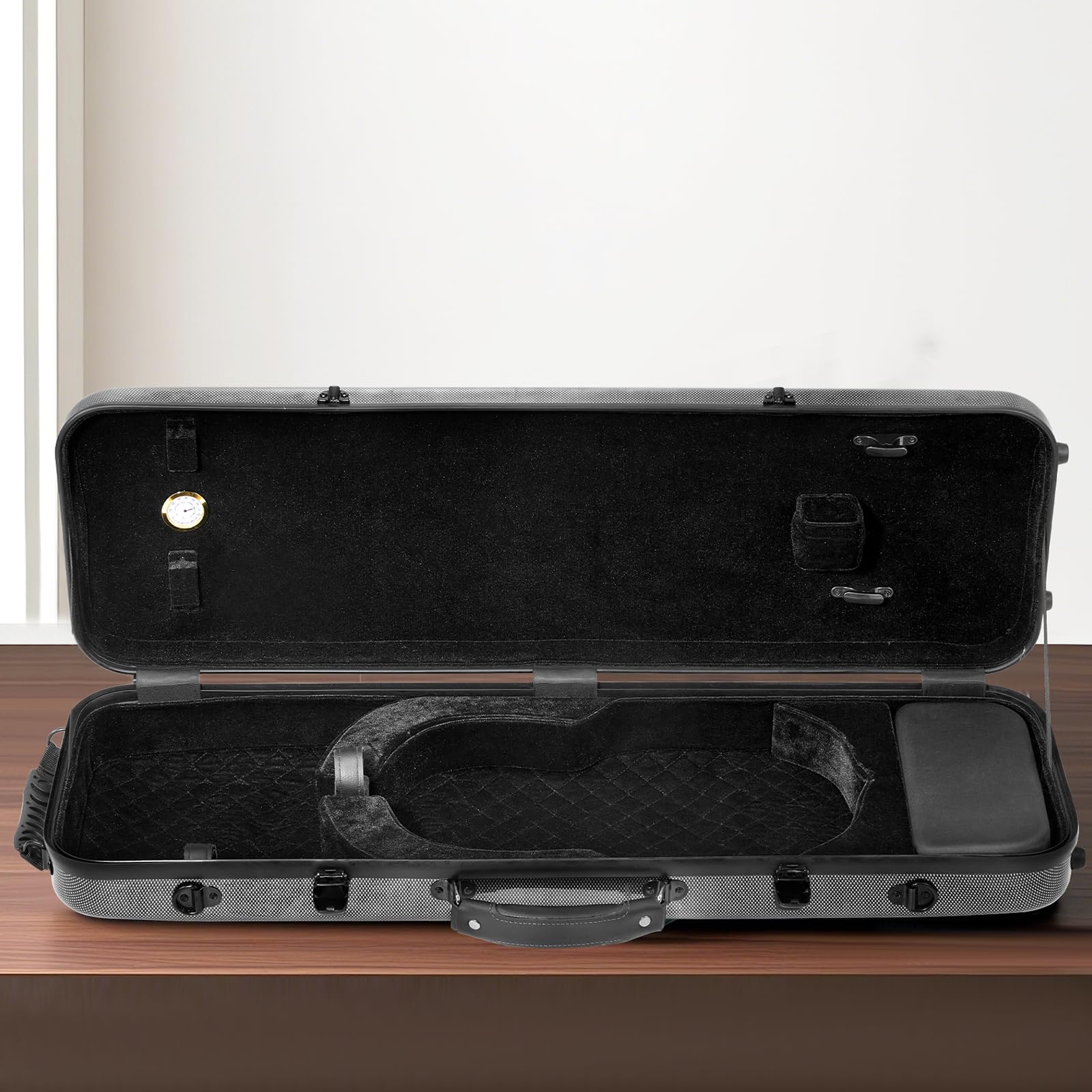 VEVOR 4/4 Full Size Violin Case, Built-in Hygrometer, Lightweight Portable Travel Carrying Bag, with Plush Lining, Dual Shoulder Straps, Anti-Scratch, Professional Triangular Shape, for Violin, Black