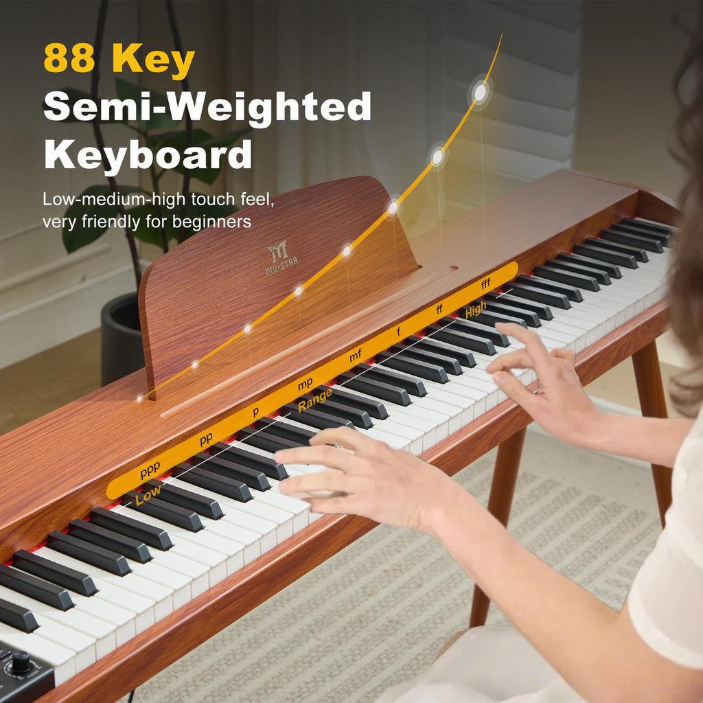MUSTAR 88 Key Piano Keyboard with Piano Bench, Digital Piano 88 Semi Weighted Keys, Portable Electric Piano with Storage Stool, 3 Pedals, Built-In Speakers, USB/MIDI, Black