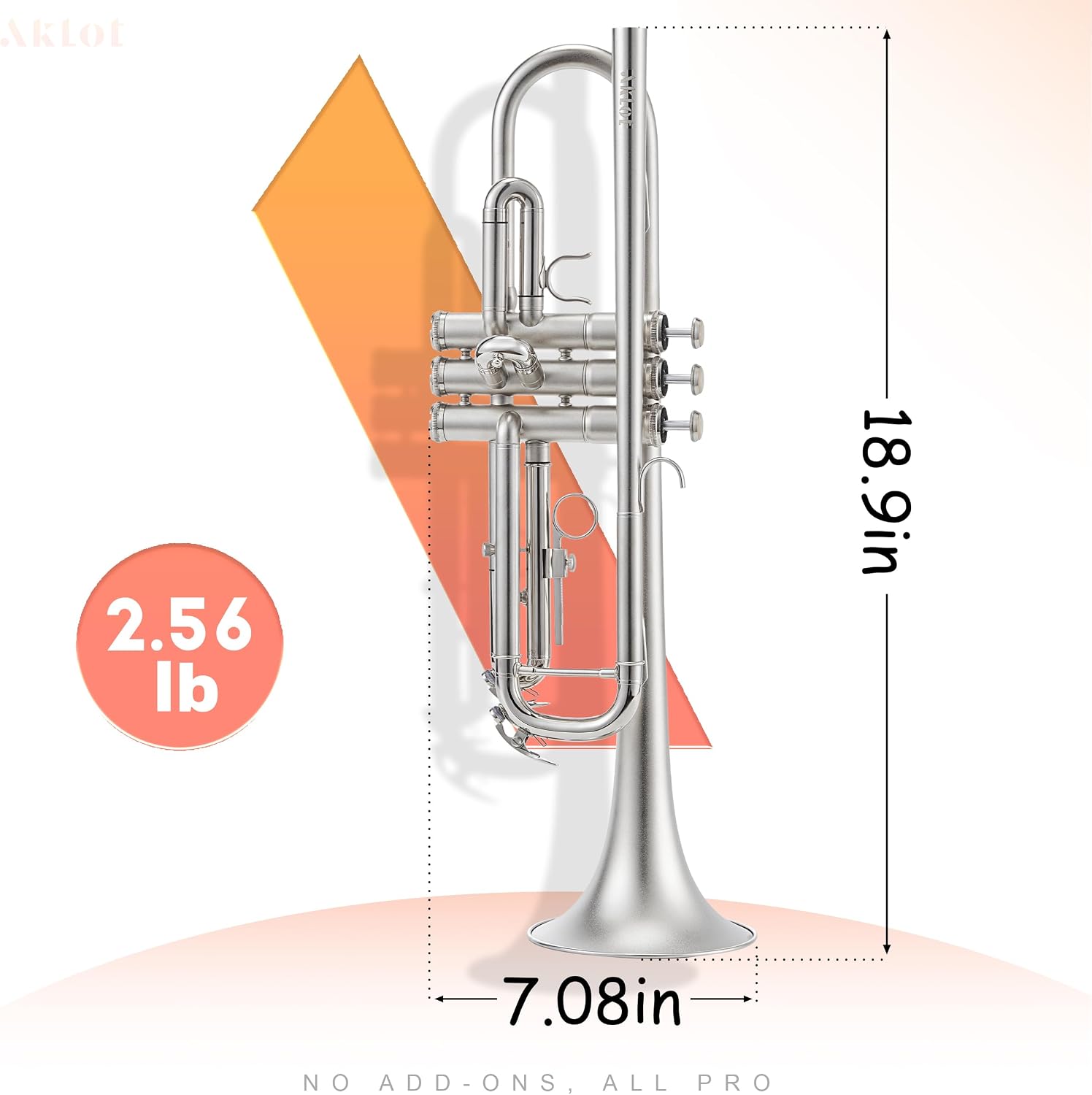 AKLOT Weighted Leadpipe Bb Trumpet: Satin Silver, Mouthpiece Booster, 7C Mouthpiece*2, Beginner & Intermediate Standard Trumpet Instrument, Trompeta Musicale with Hard Case, Lesson Book, Cleaning Kit