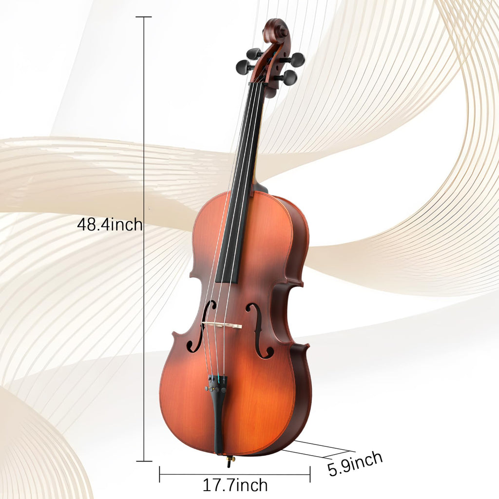 Cello 4/4 Kit, Full Size Cello for Adults, Students, Beginners, Complete Acoustic Cello Instrument Set with Portable Bag, Bow, Rosin, Black